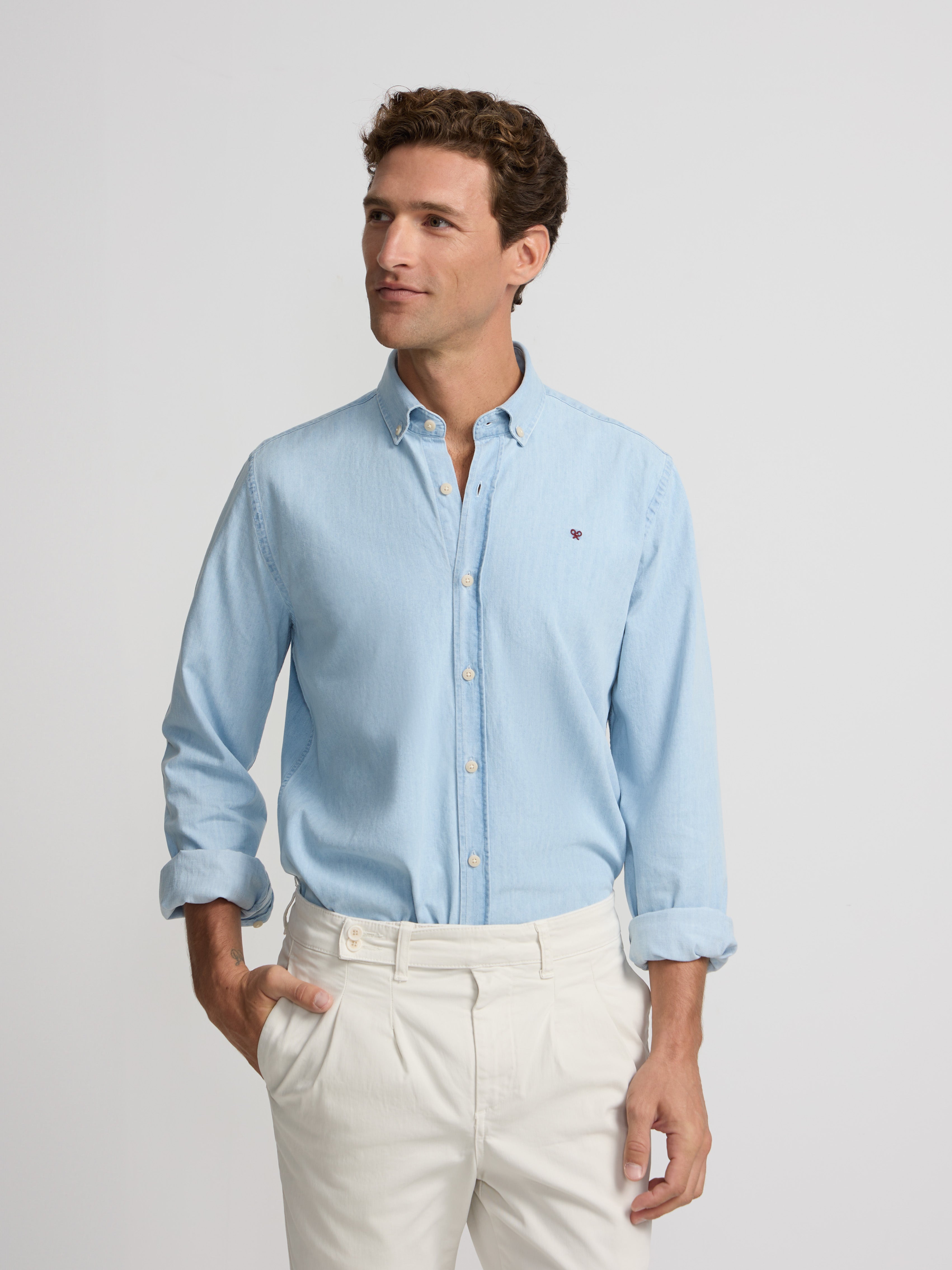 Light blue warm jeans sport shirt