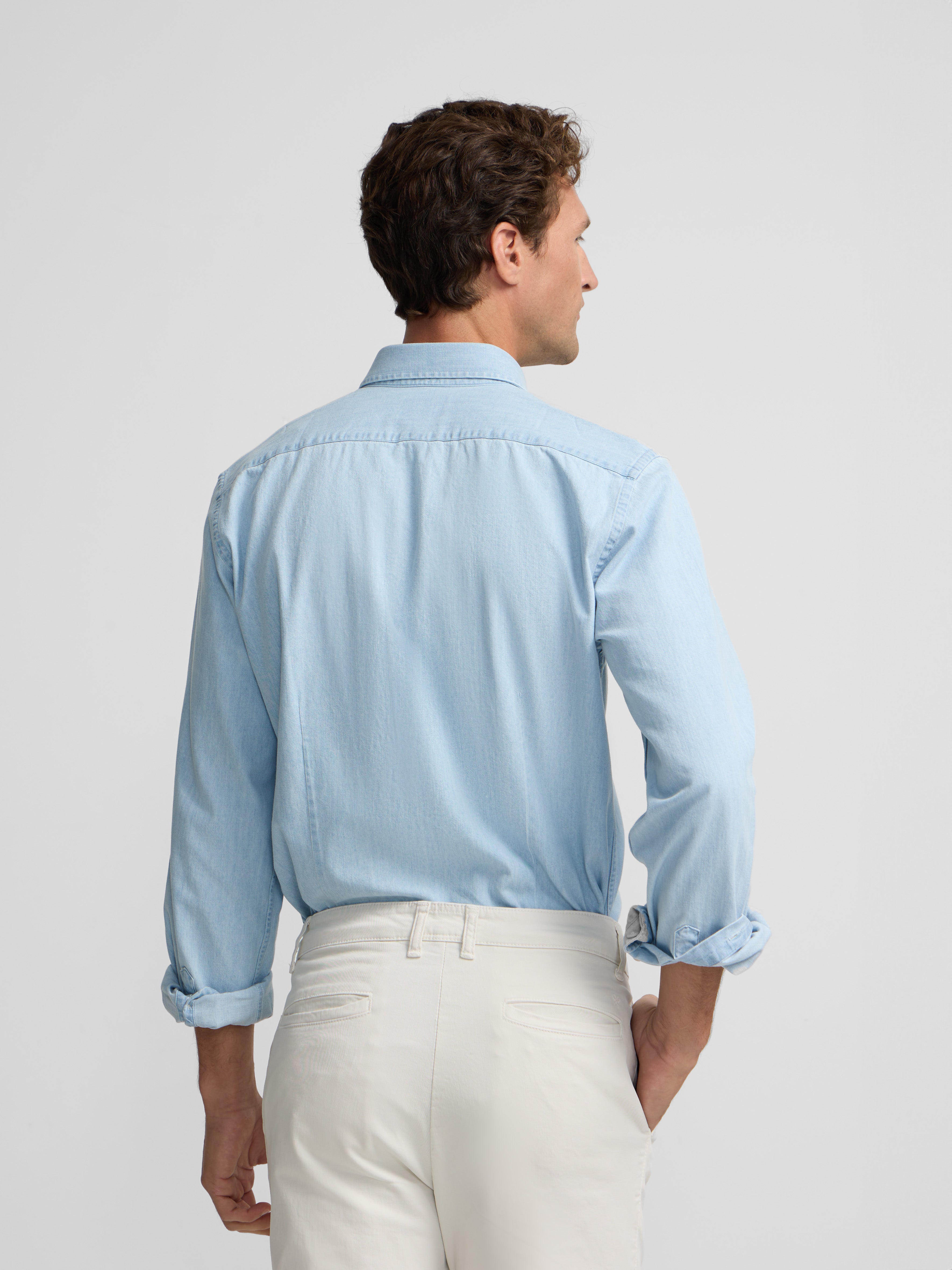 Light blue warm jeans sport shirt