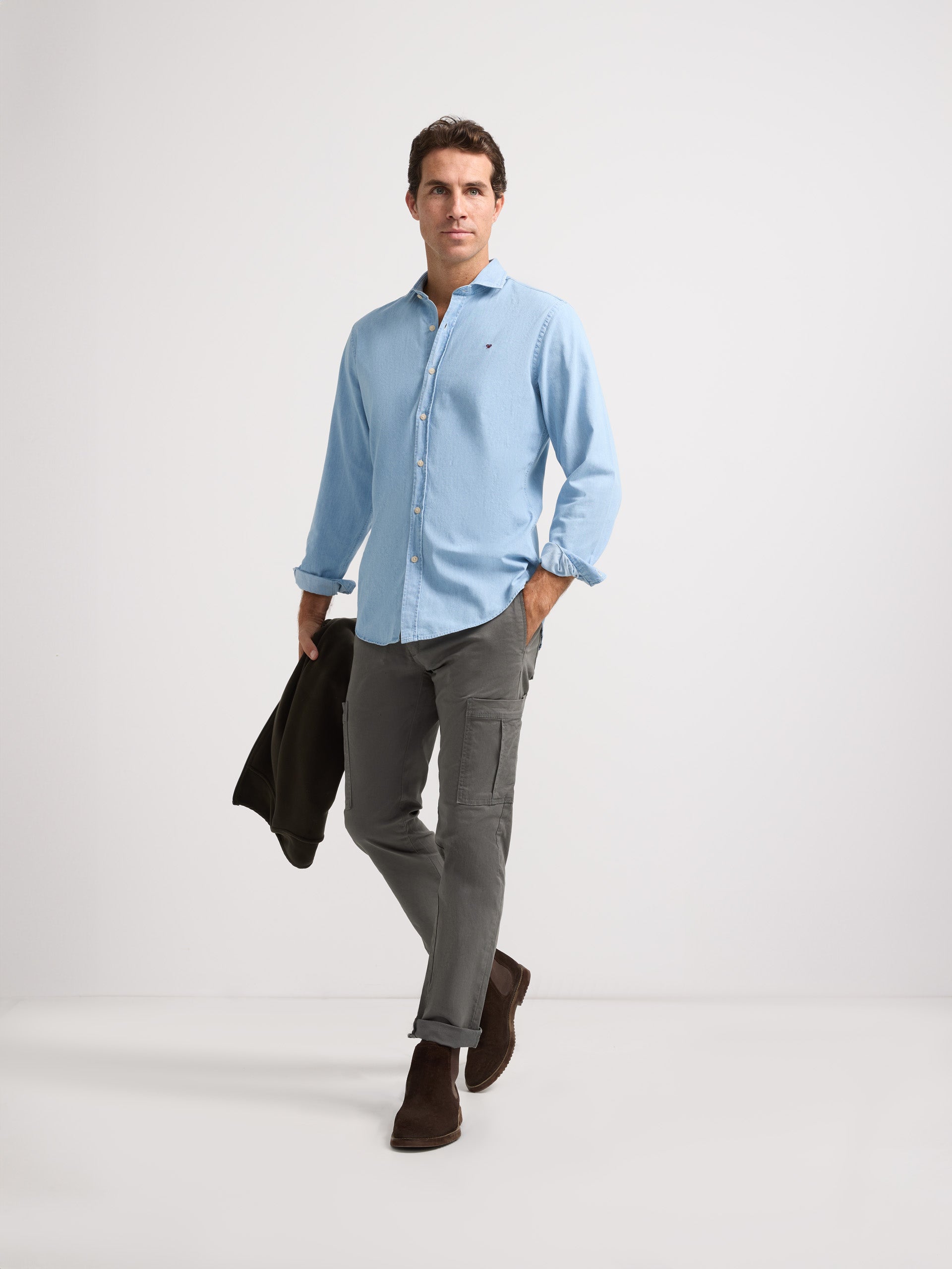 Camisa sport warm jeans cutaway azul claro