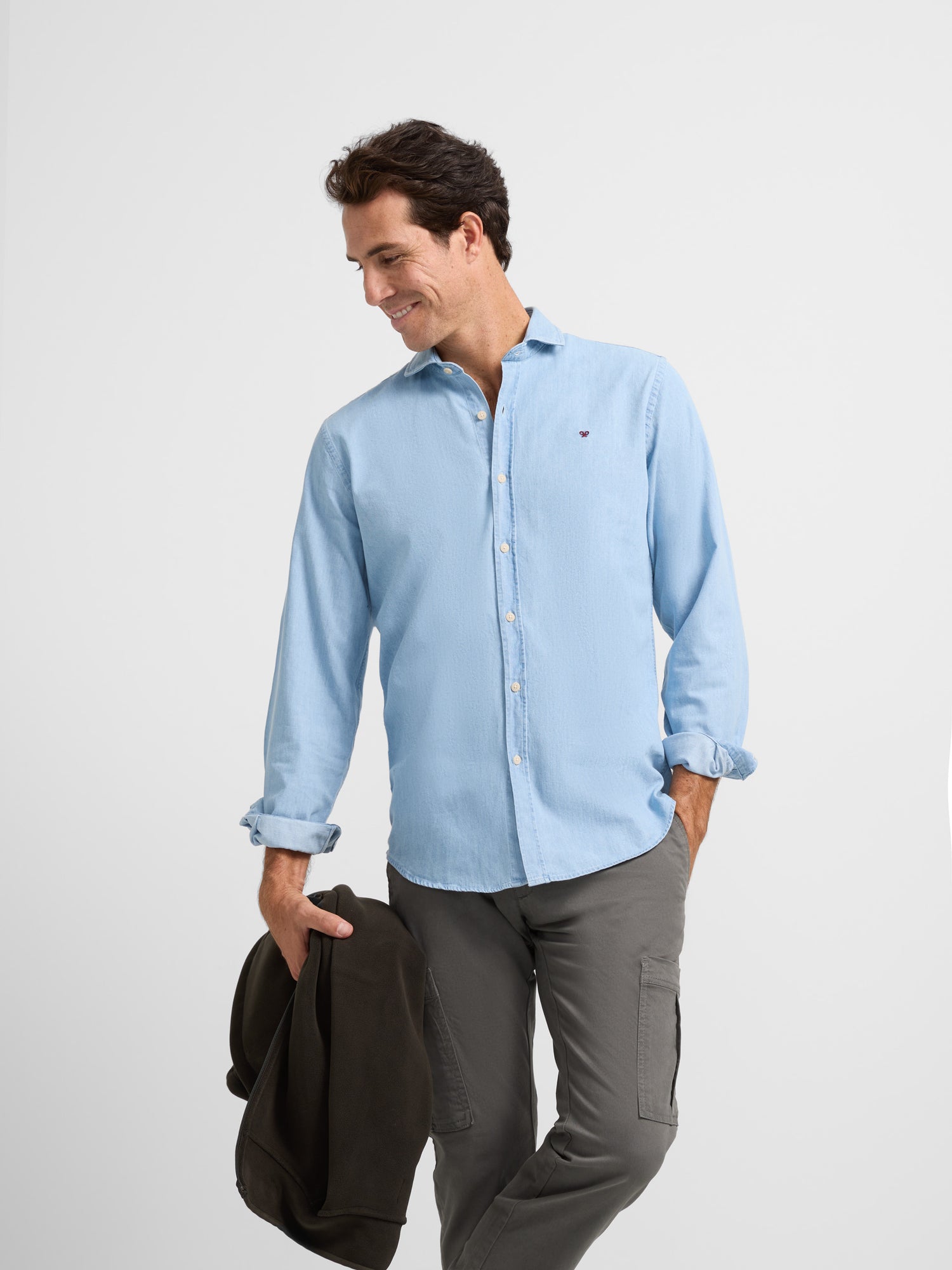 Camisa sport warm jeans cutaway azul claro