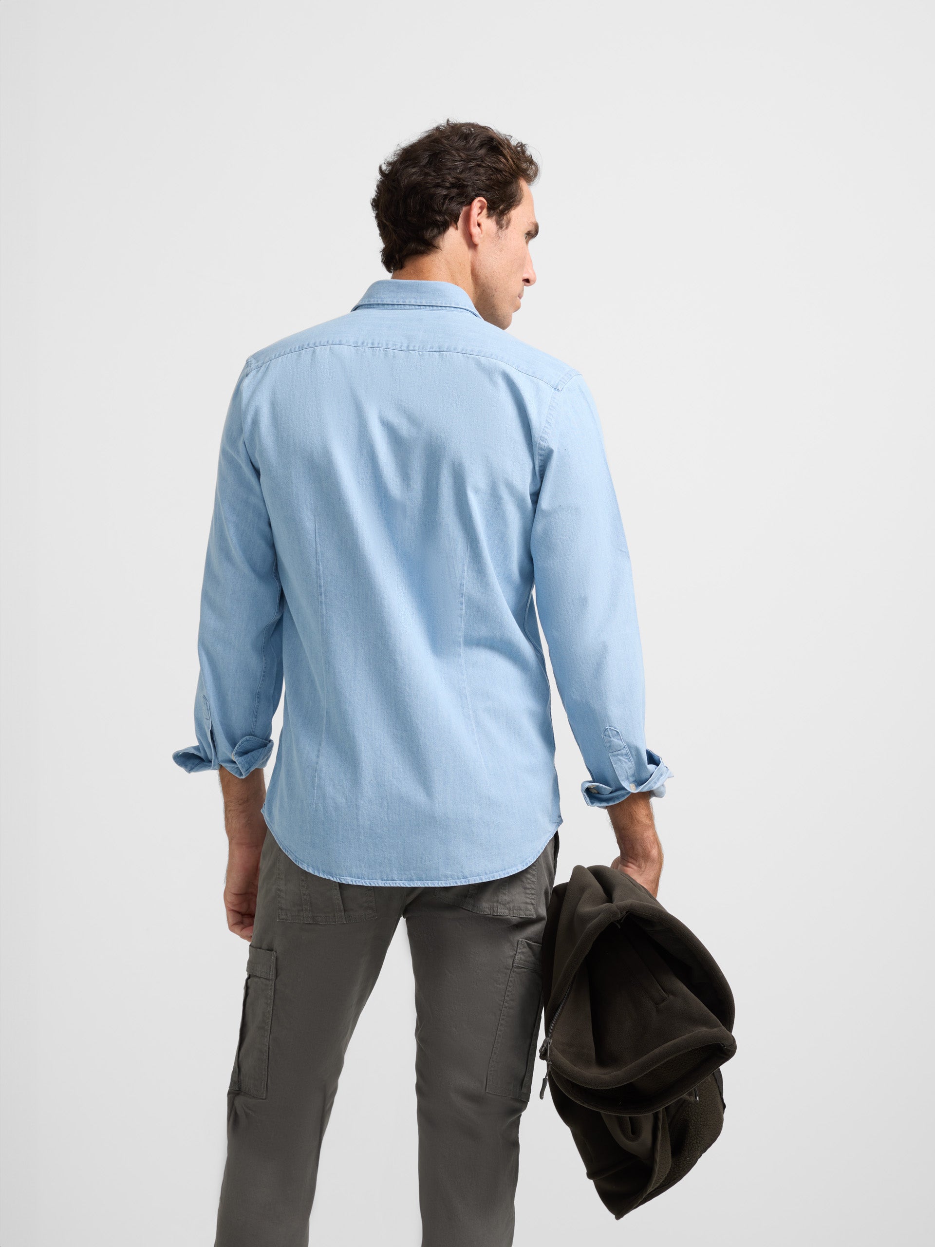 Light blue cutaway warm jeans sport shirt