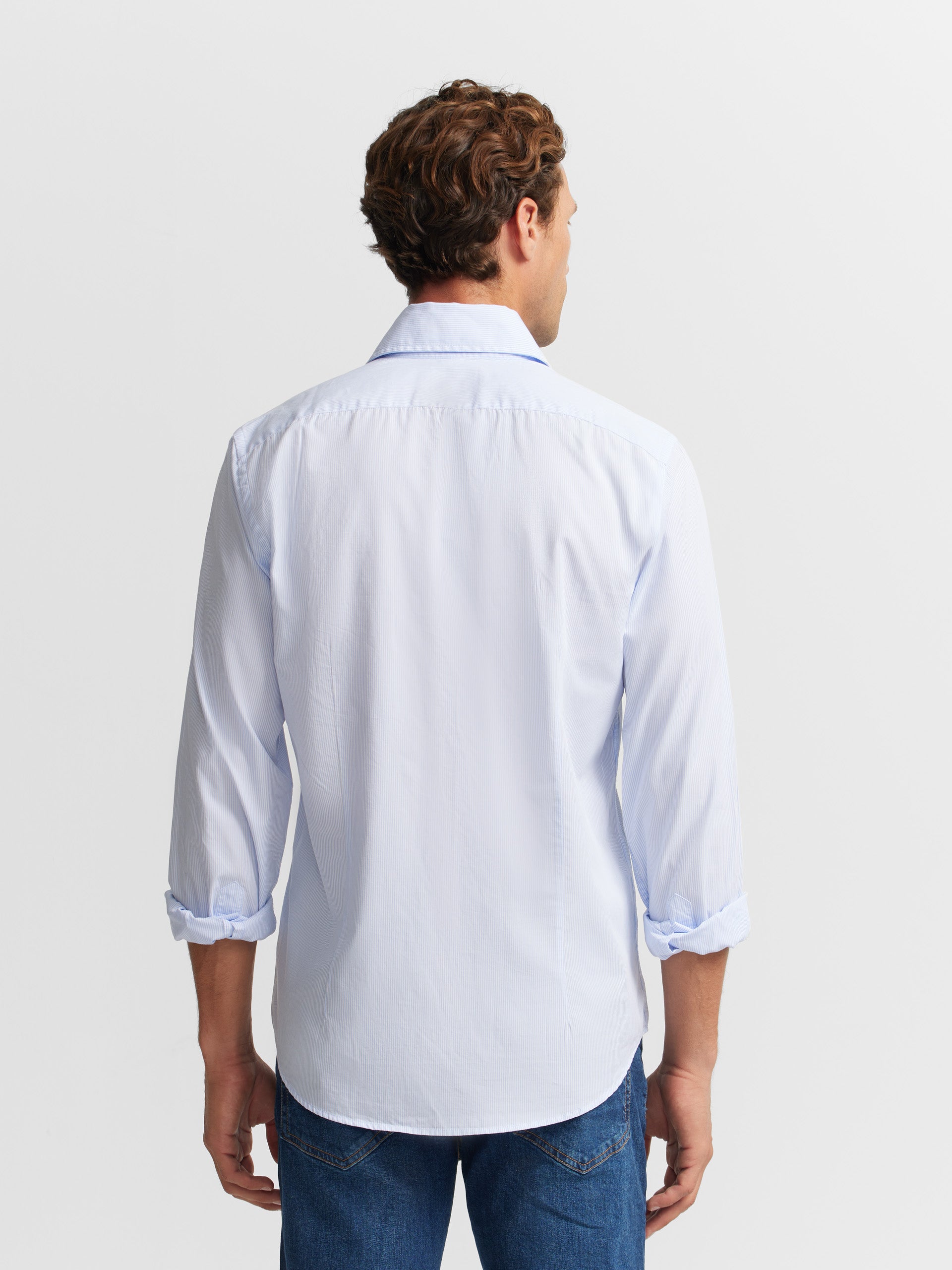 Light blue striped cutaway sport shirt