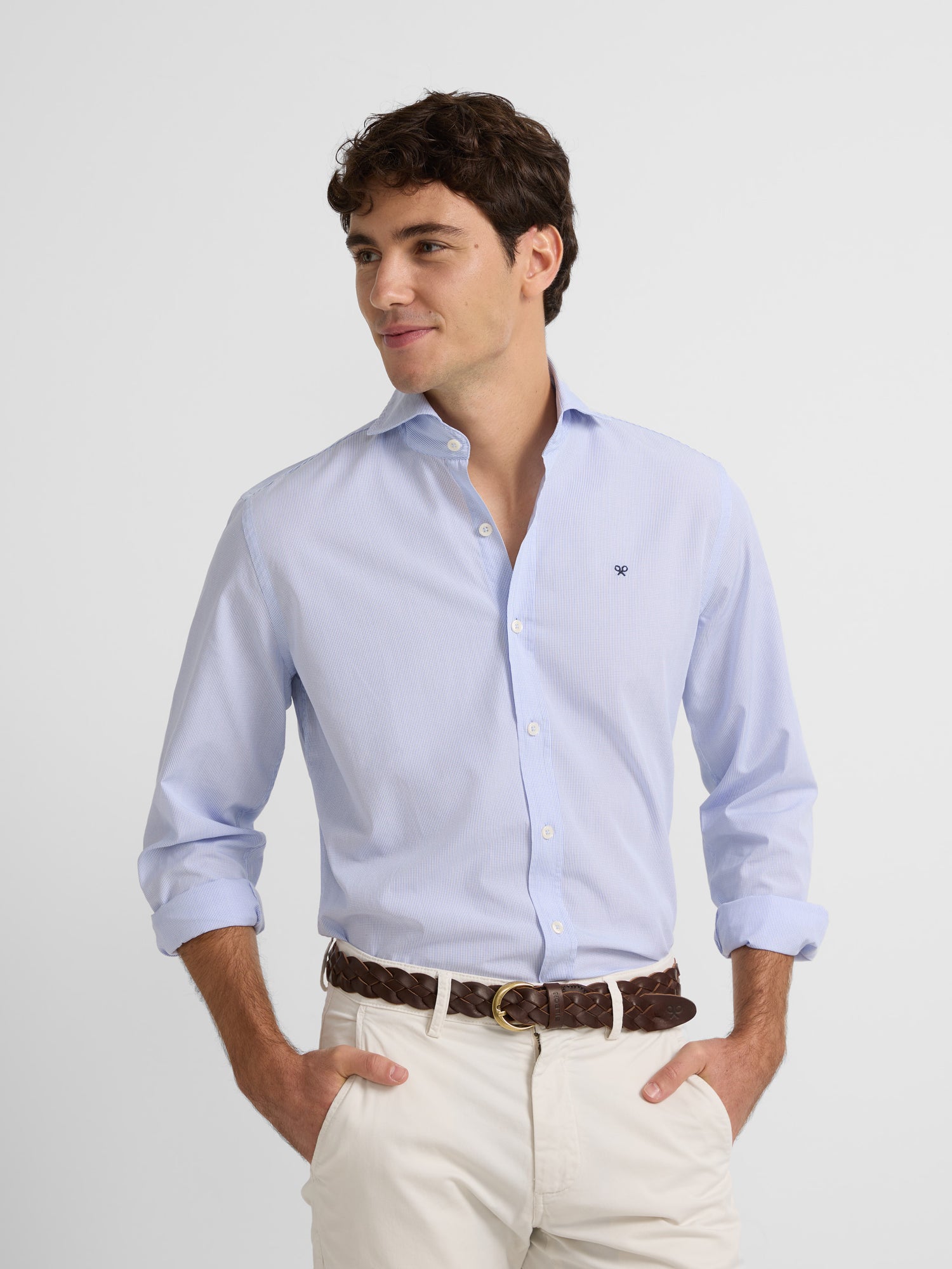 Camisa sport cutaway minicuadros azules