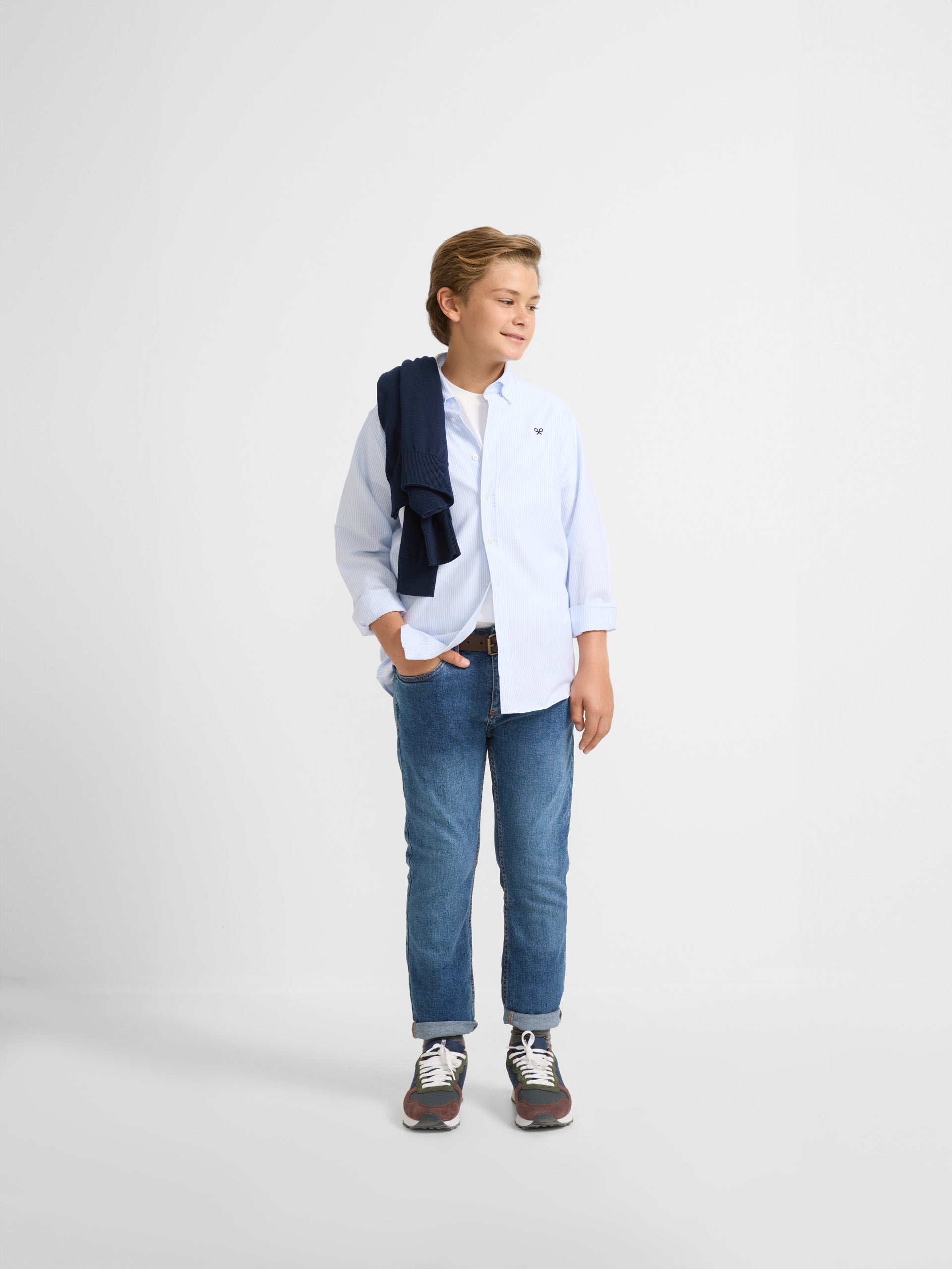 Chemise de sport pour enfants Oxford à rayures bleues classiques