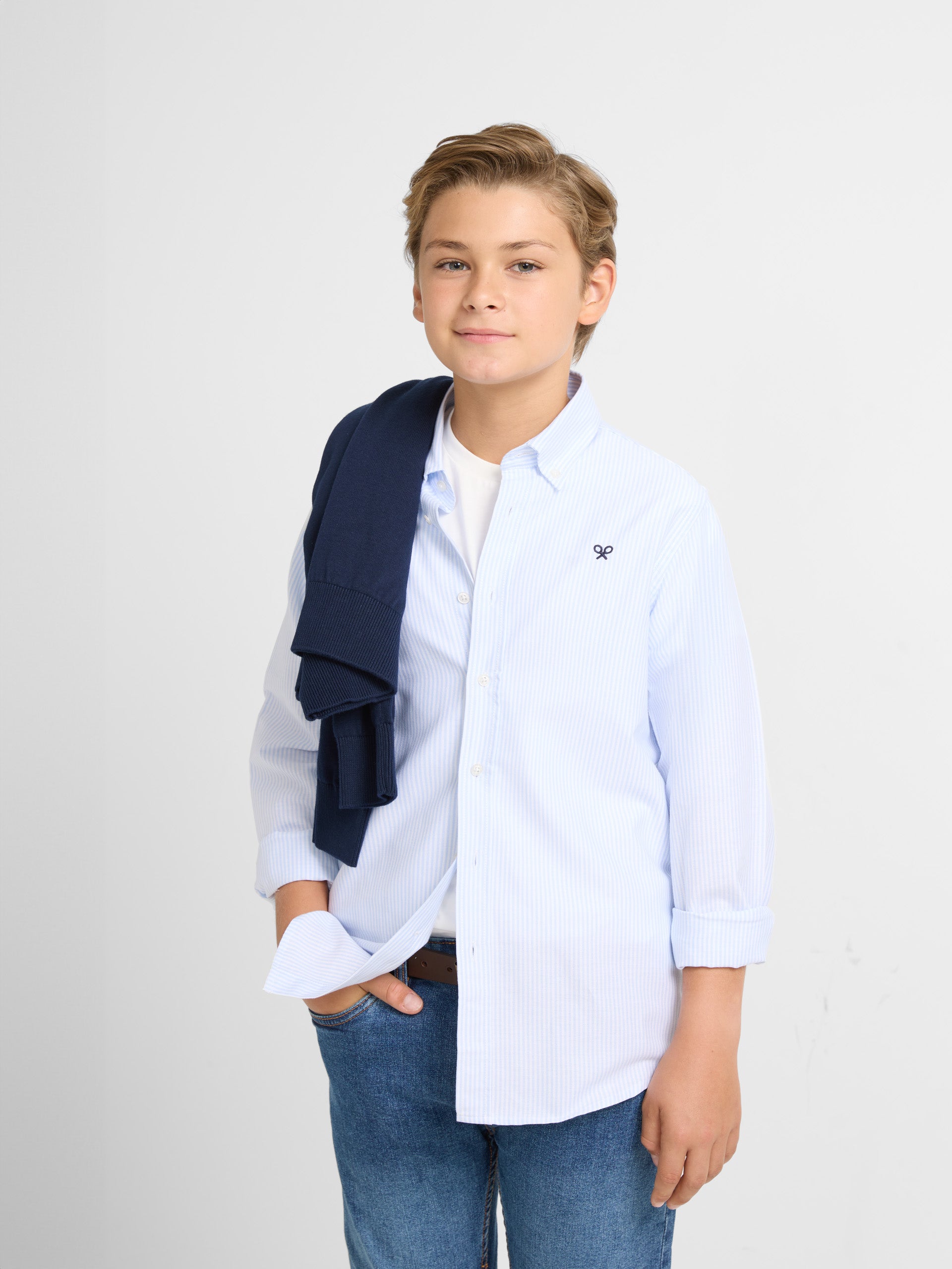 Chemise de sport pour enfants Oxford à rayures bleues classiques