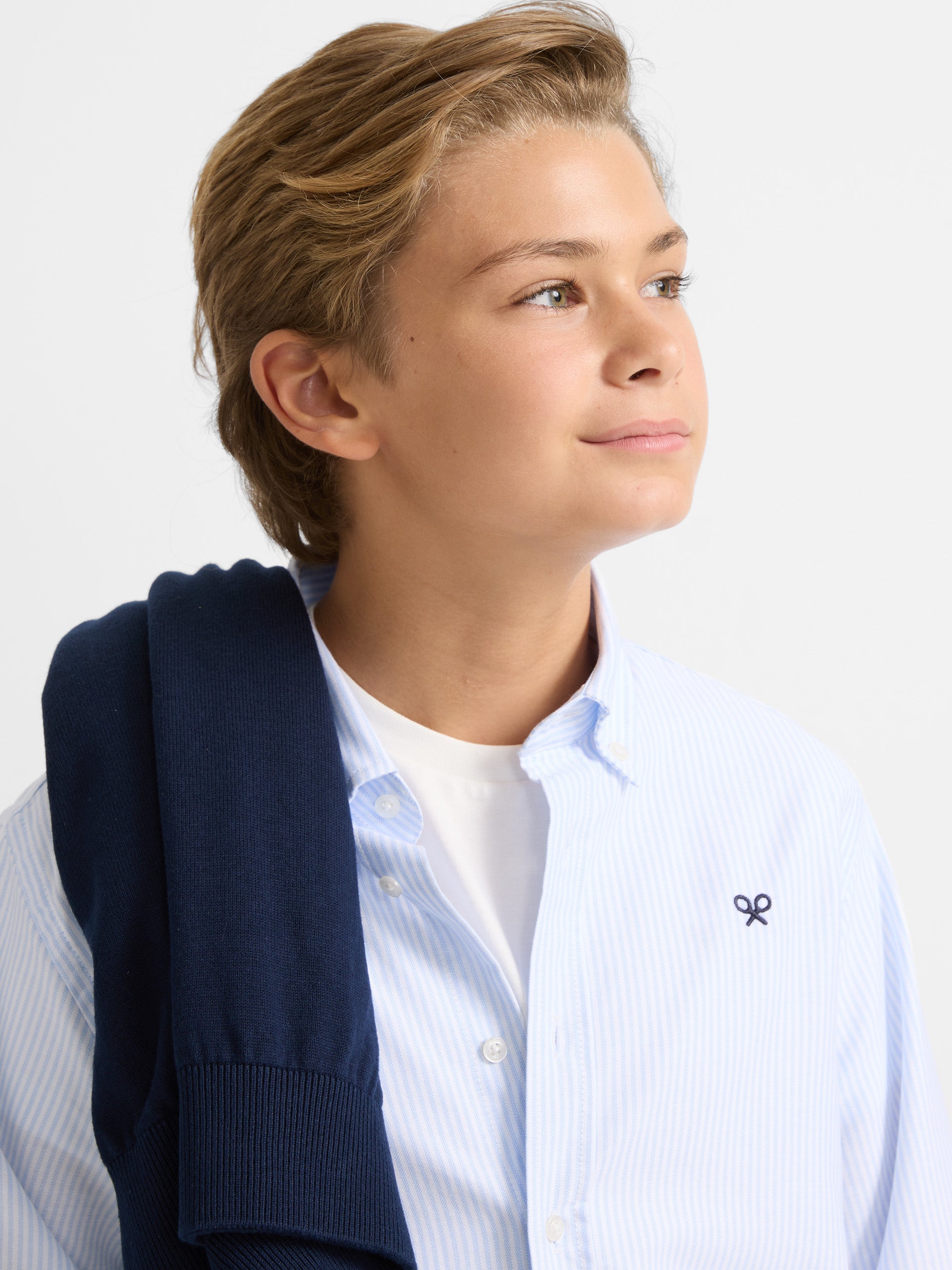 Chemise de sport pour enfants Oxford à rayures bleues classiques