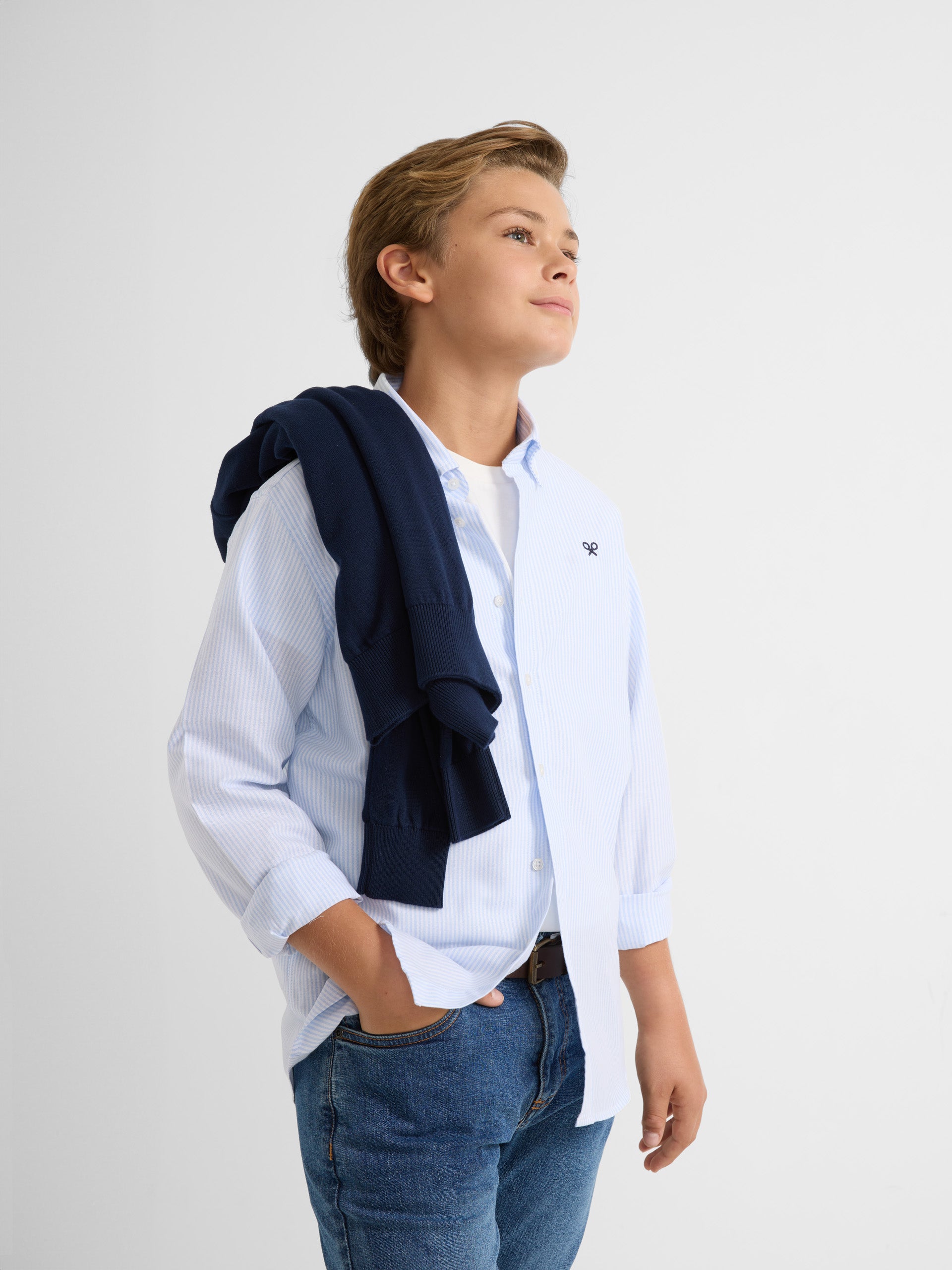 Chemise de sport pour enfants Oxford à rayures bleues classiques