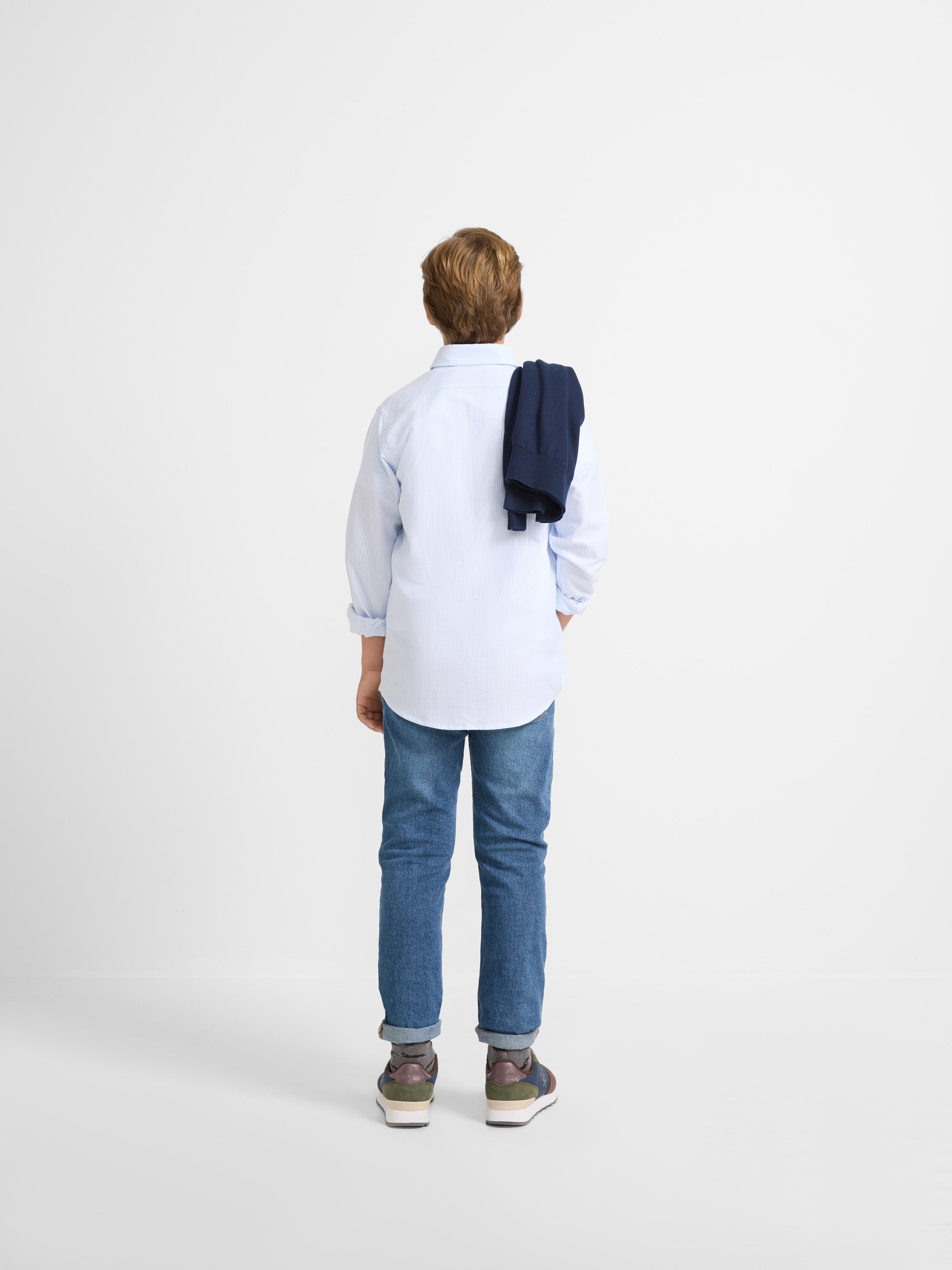 Chemise de sport pour enfants Oxford à rayures bleues classiques