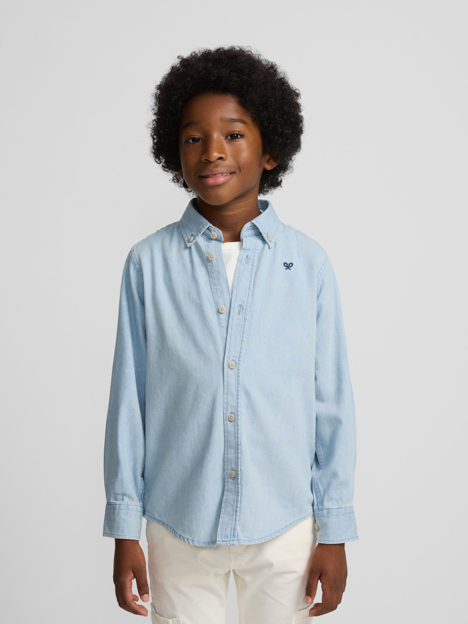 Classic kids sport shirt denim light blue