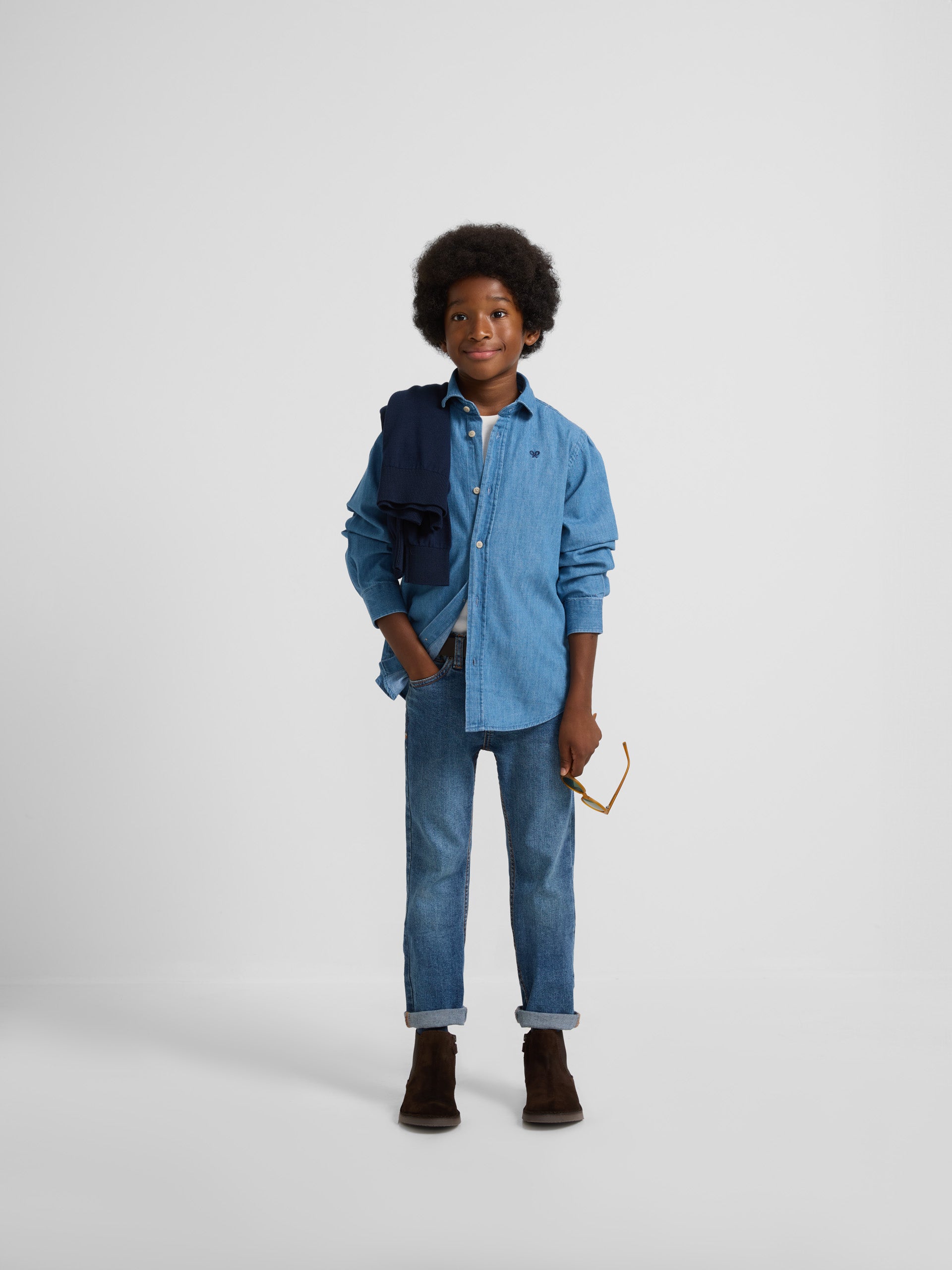 Classic medium blue denim kids sport shirt