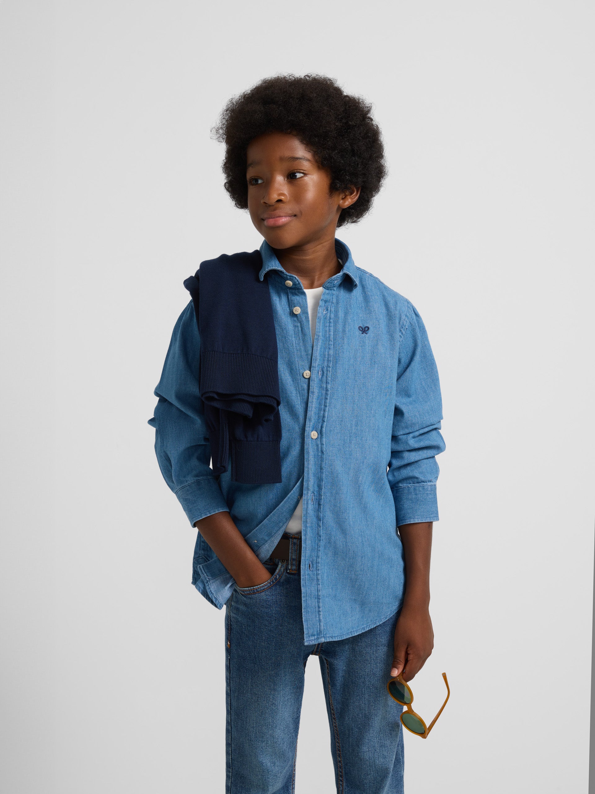 Classic medium blue denim kids sport shirt