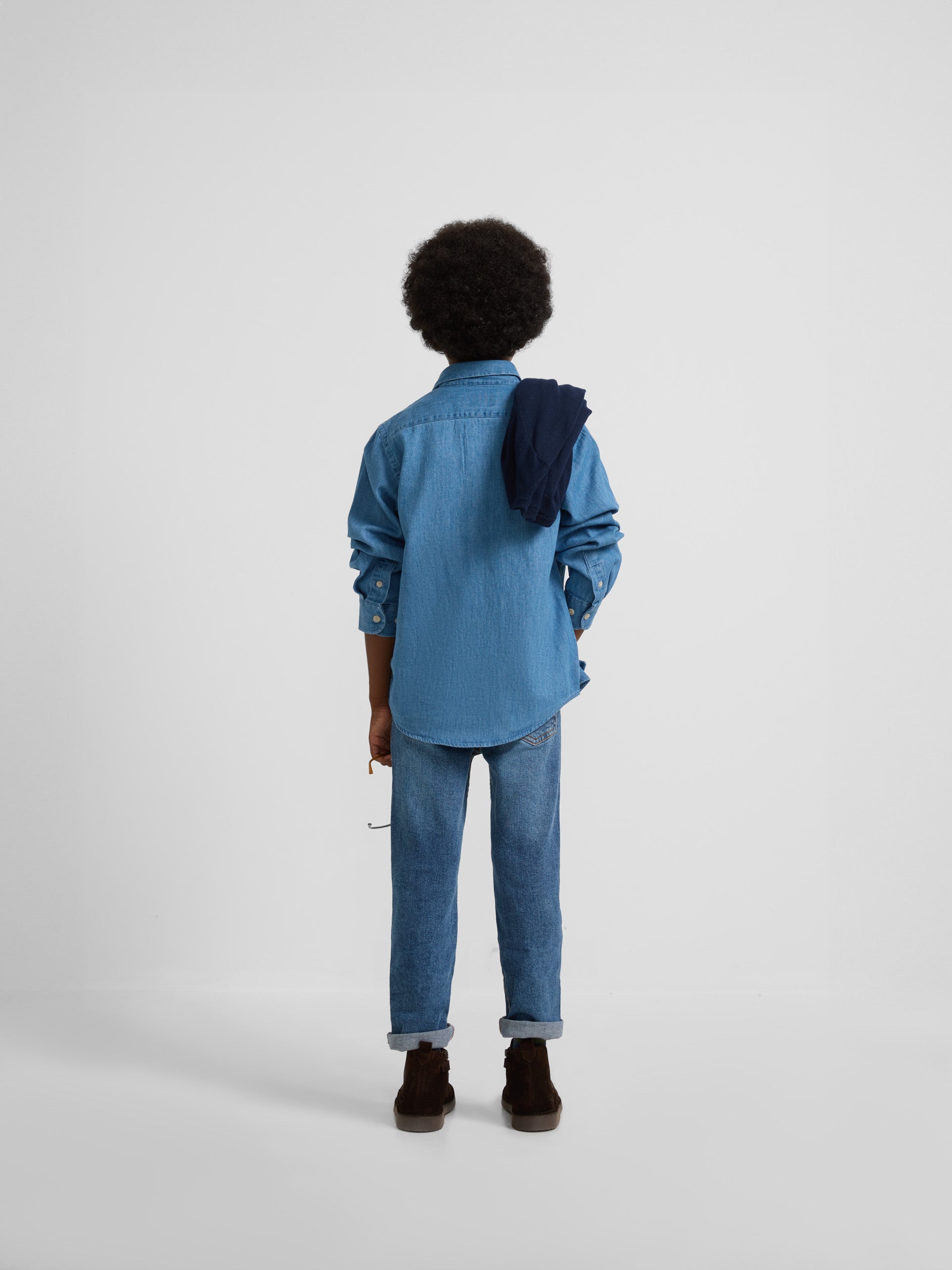 Classic medium blue denim kids sport shirt