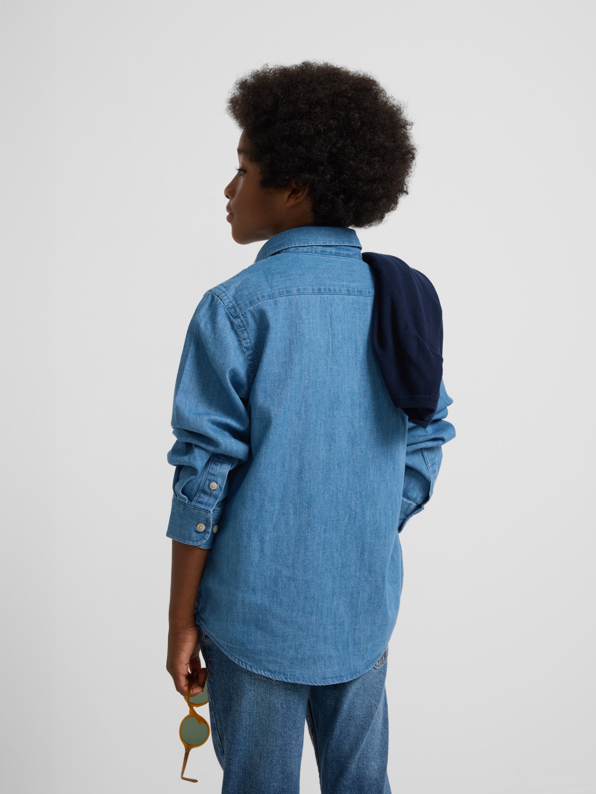 Classic medium blue denim kids sport shirt