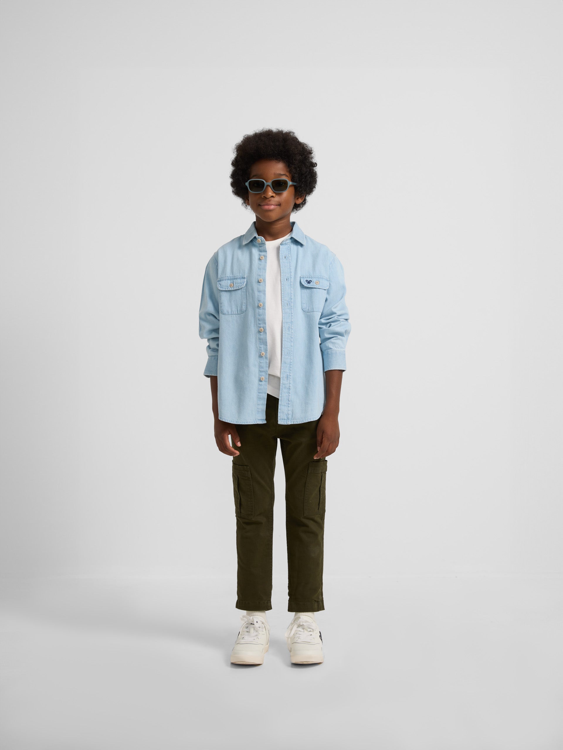 Chemise sport enfant avec poches en jean bleu clair