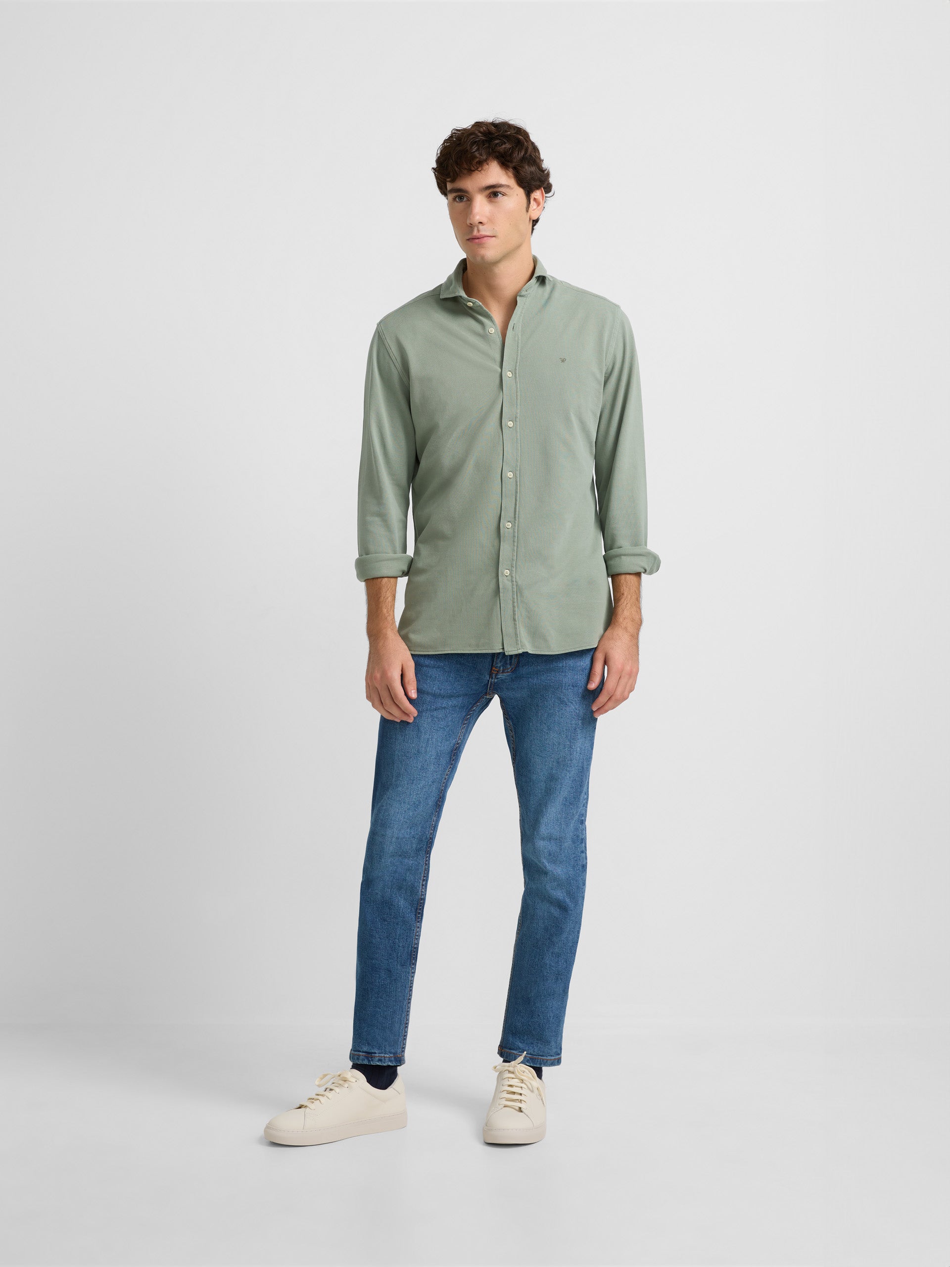 Plain green knit sport shirt