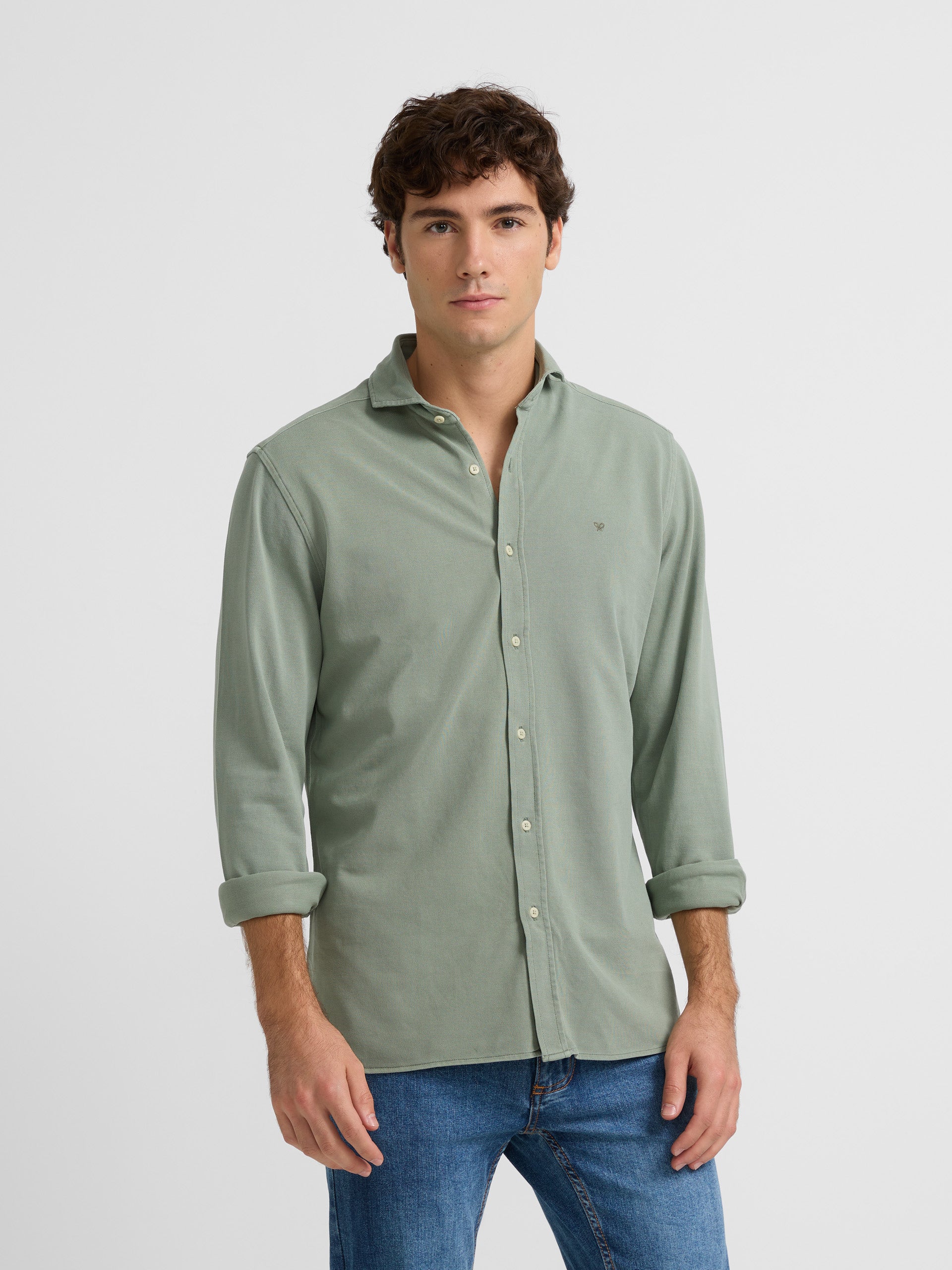 Plain green knit sport shirt