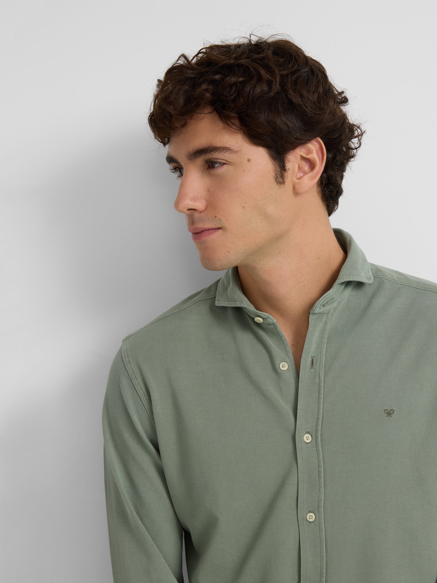 Plain green knit sport shirt