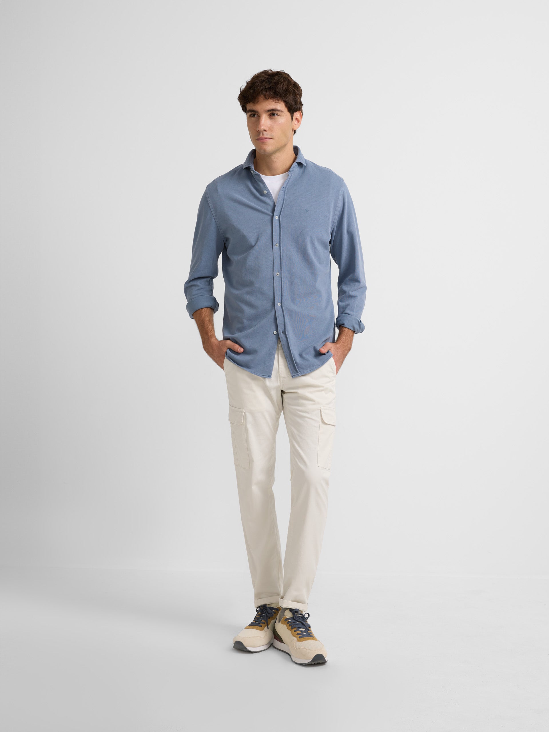 Plain blue knit sport shirt