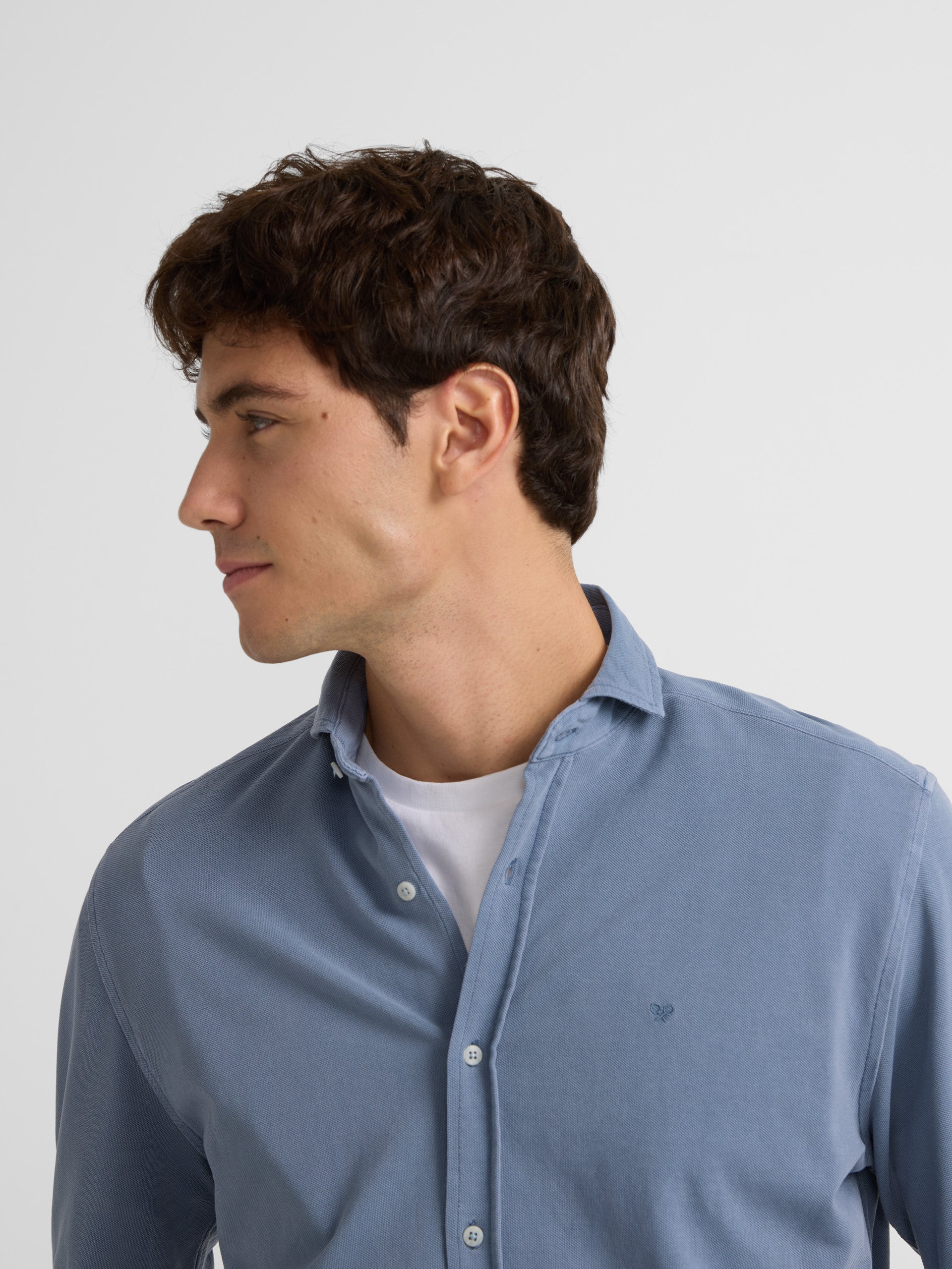 Plain blue knit sport shirt