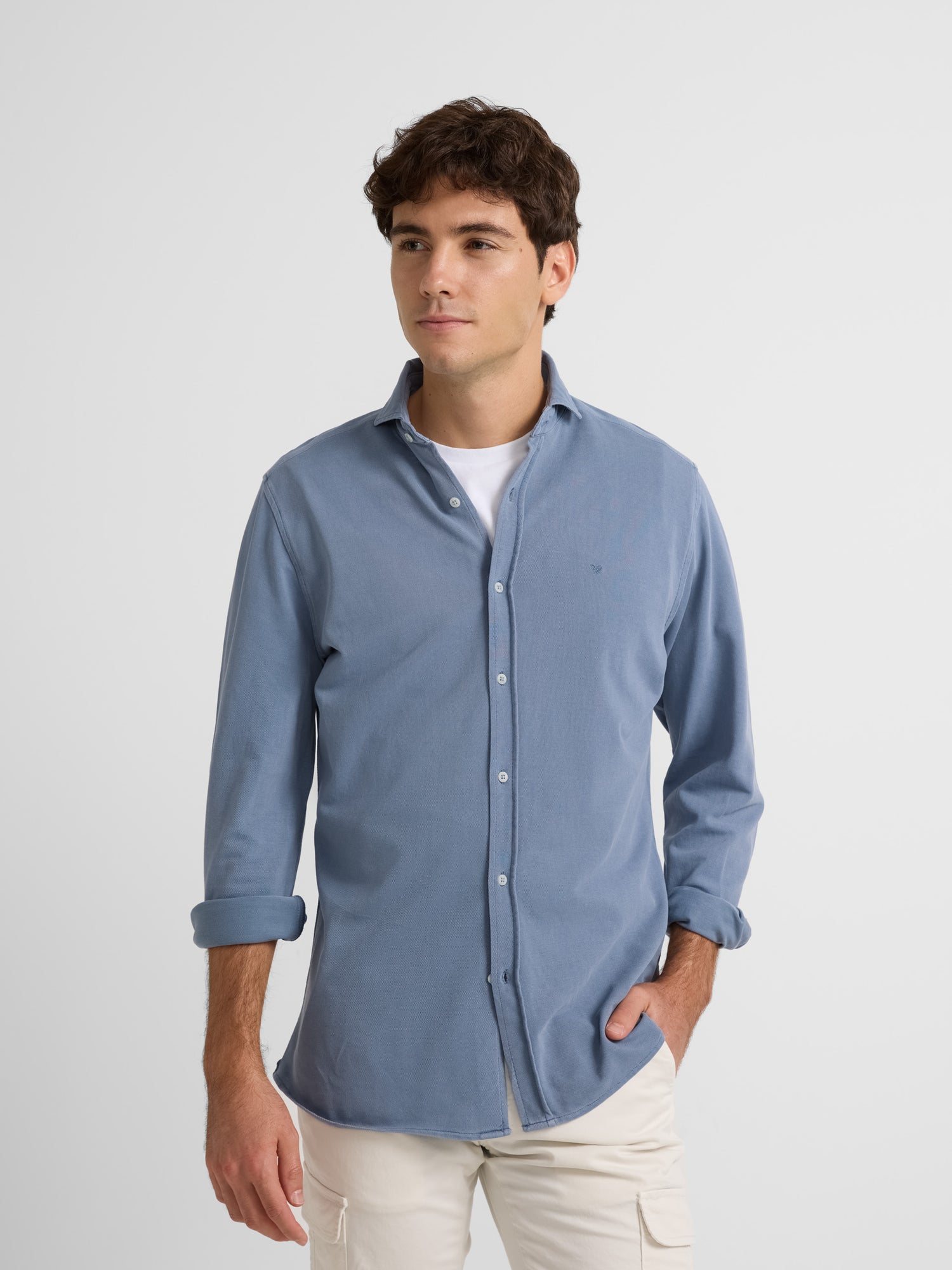 Plain blue knit sport shirt