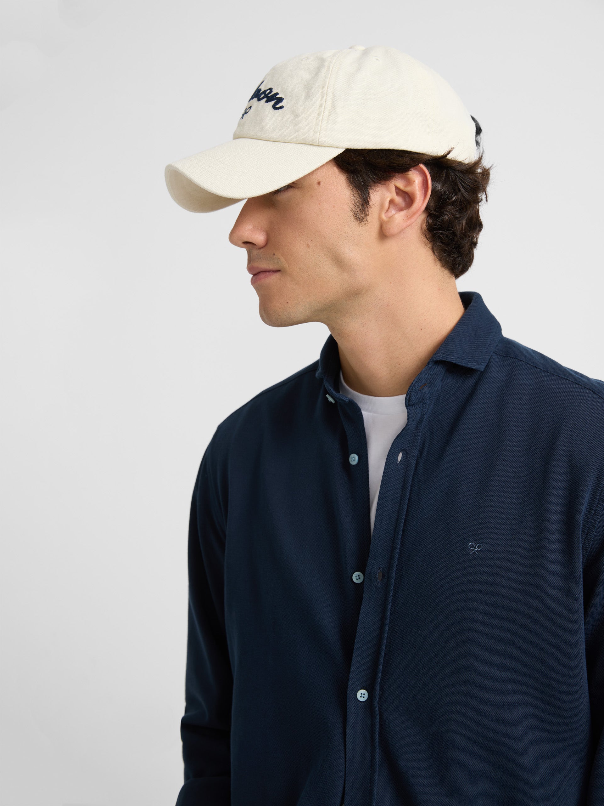 Plain navy blue knit sport shirt