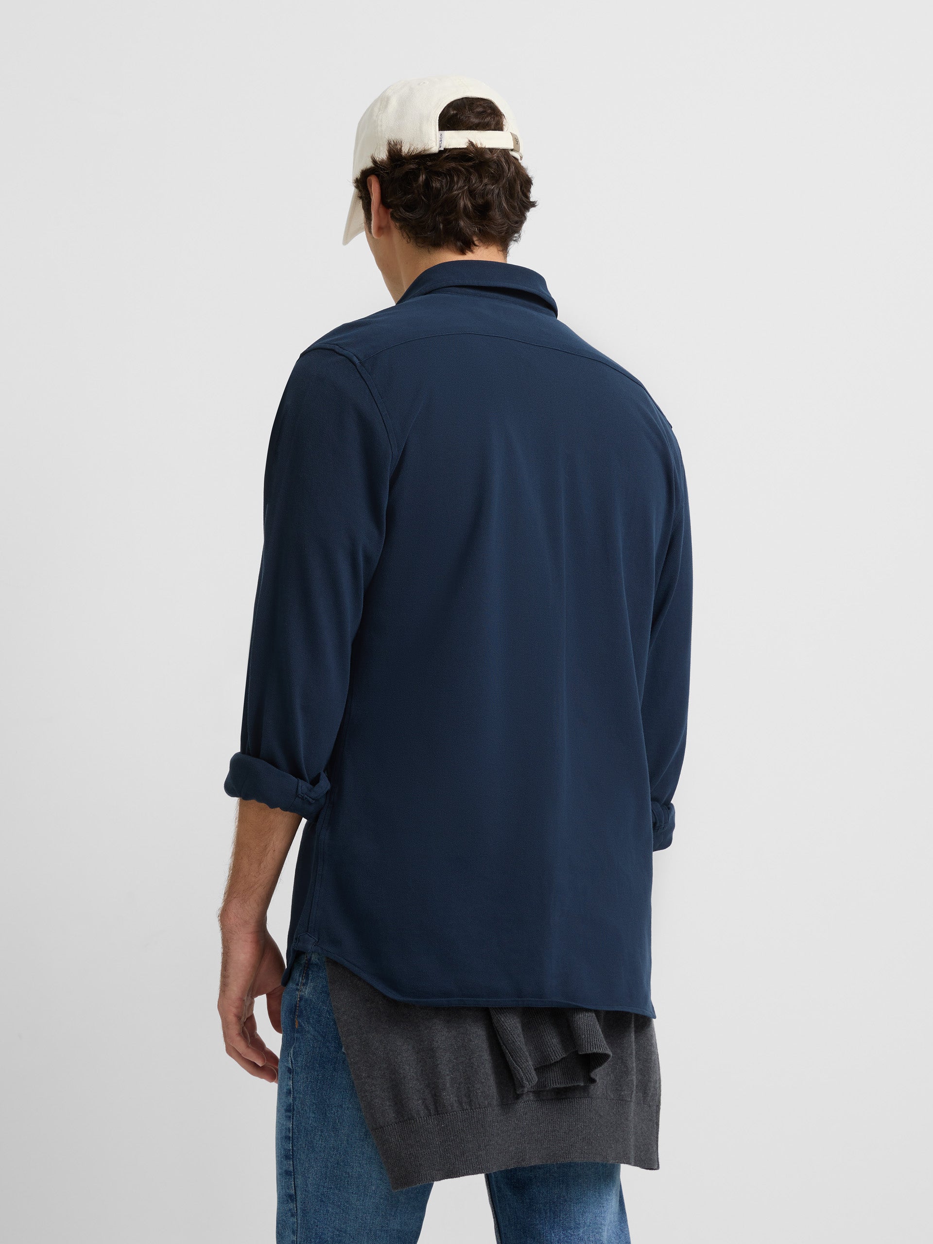 Plain navy blue knit sport shirt