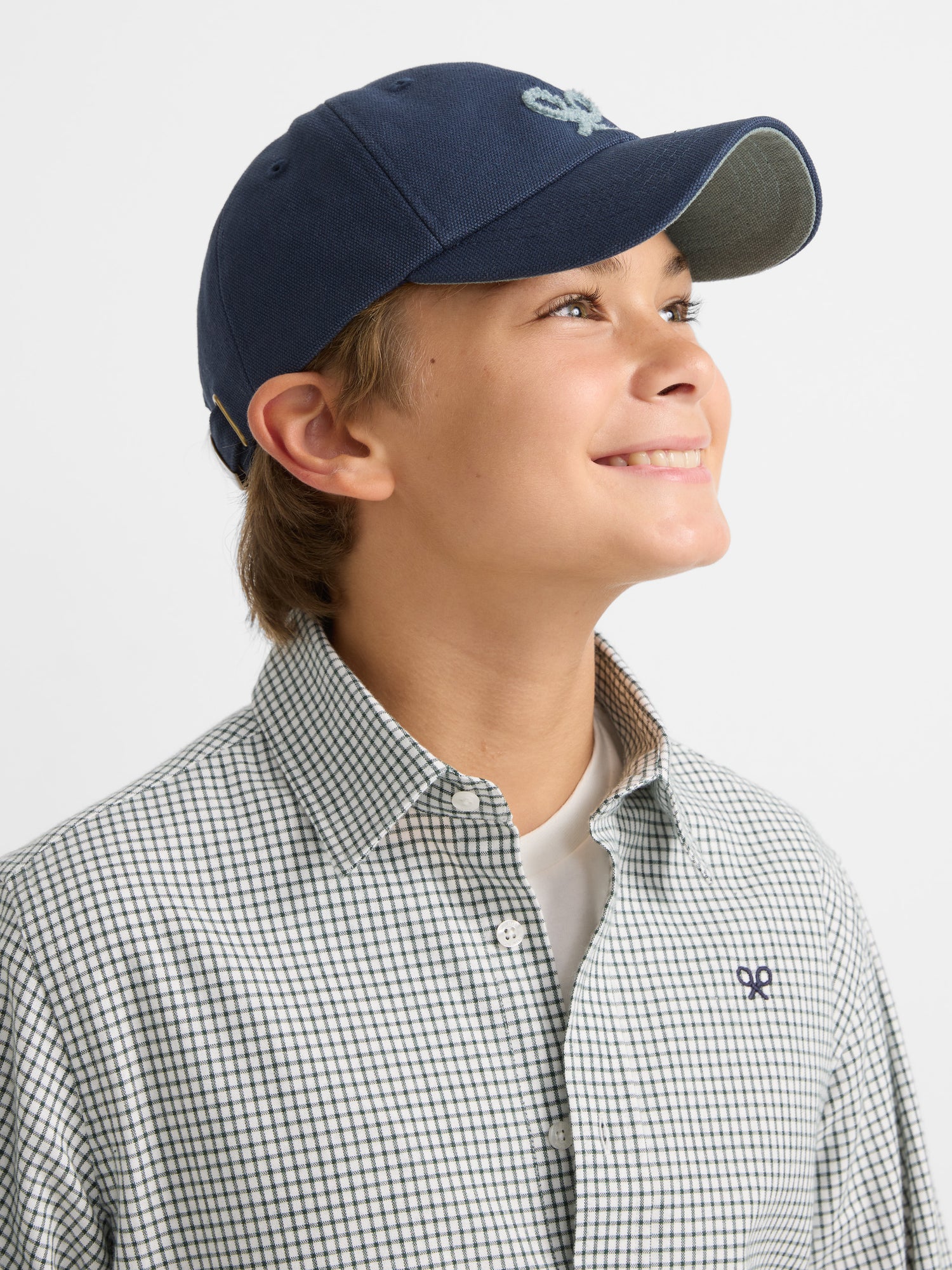 Warm kids sport shirt with green mini checks