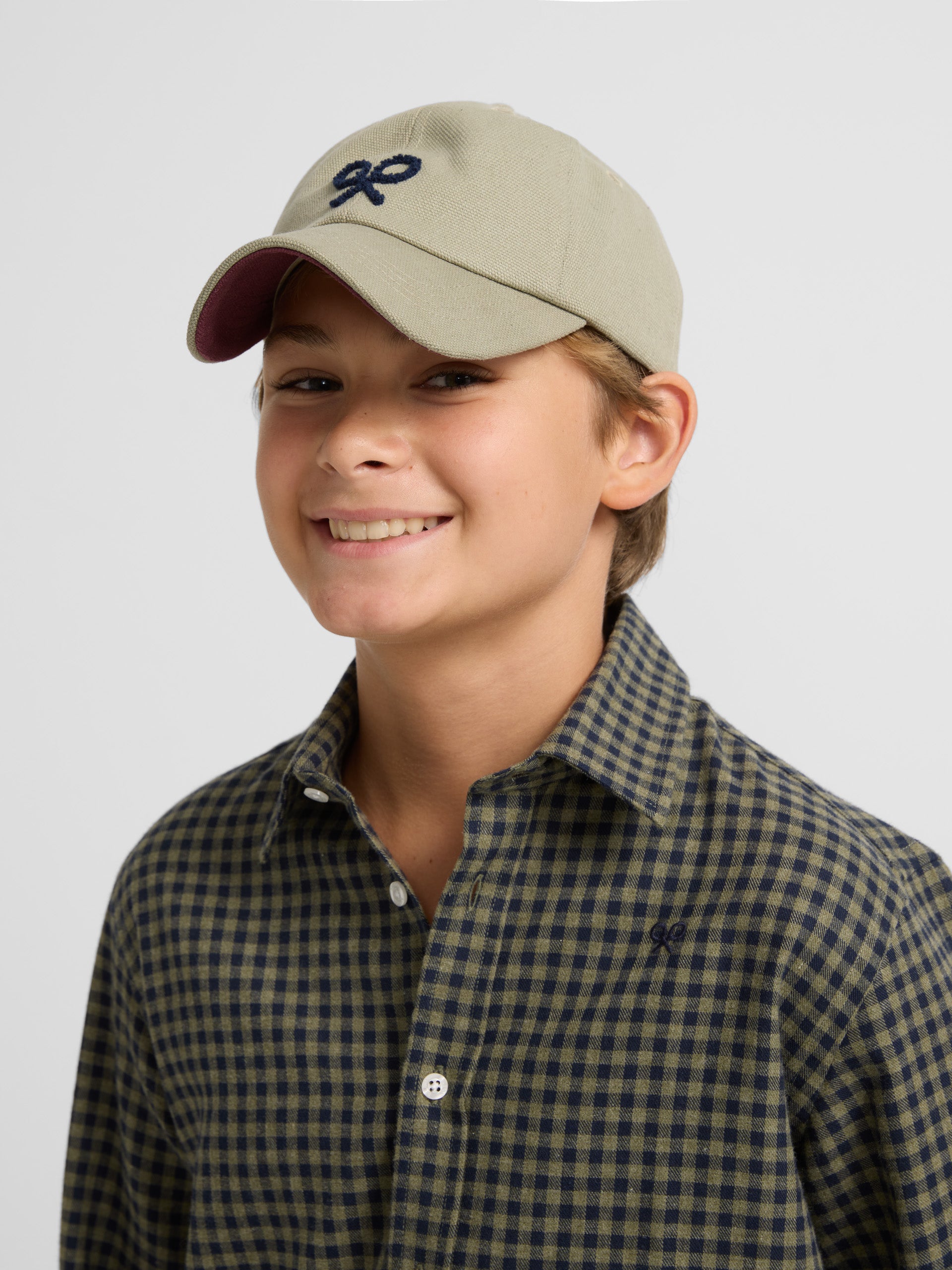 Kids warm sport shirt with green gingham check