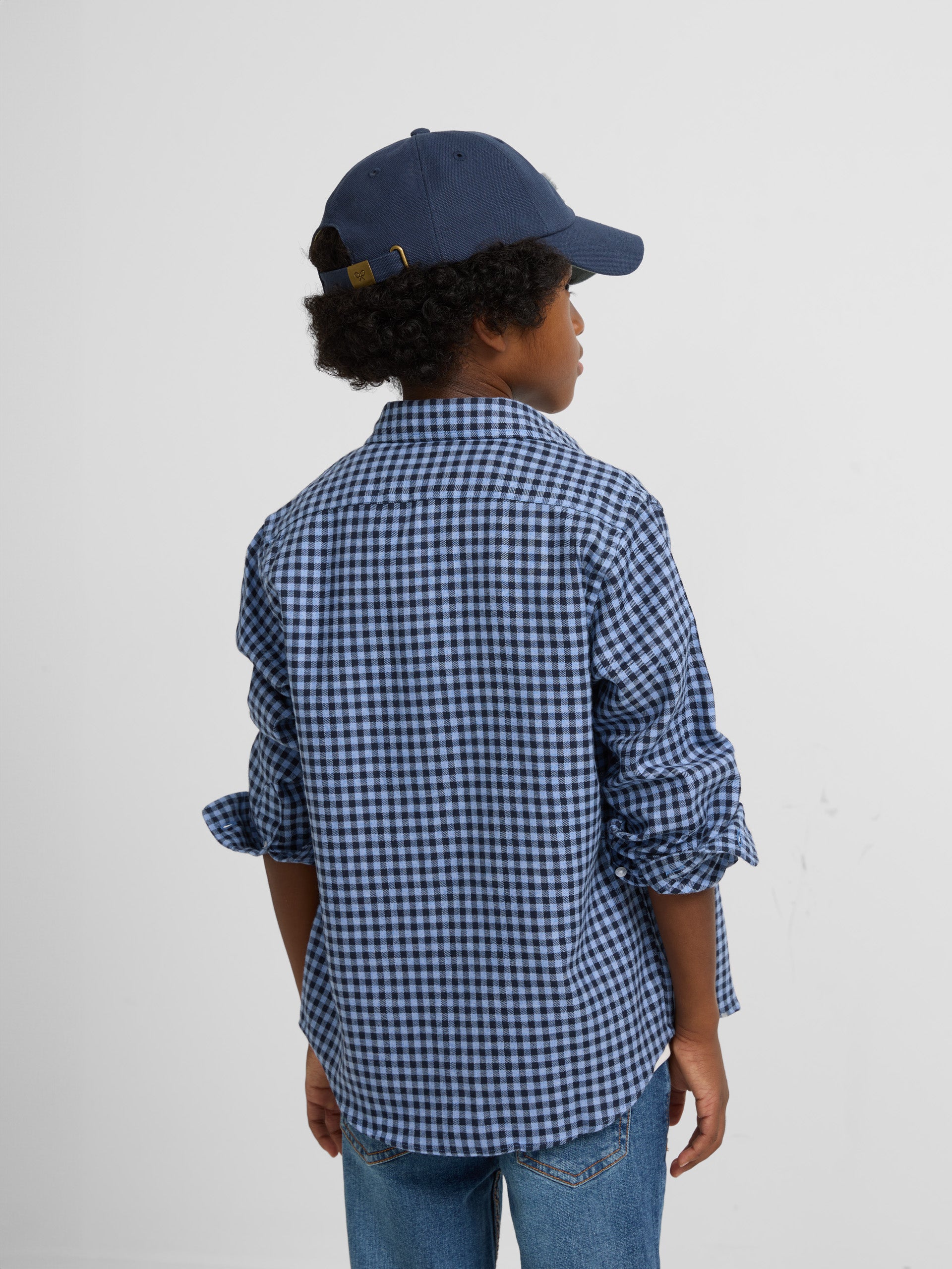 Kids warm sport shirt with blue gingham check