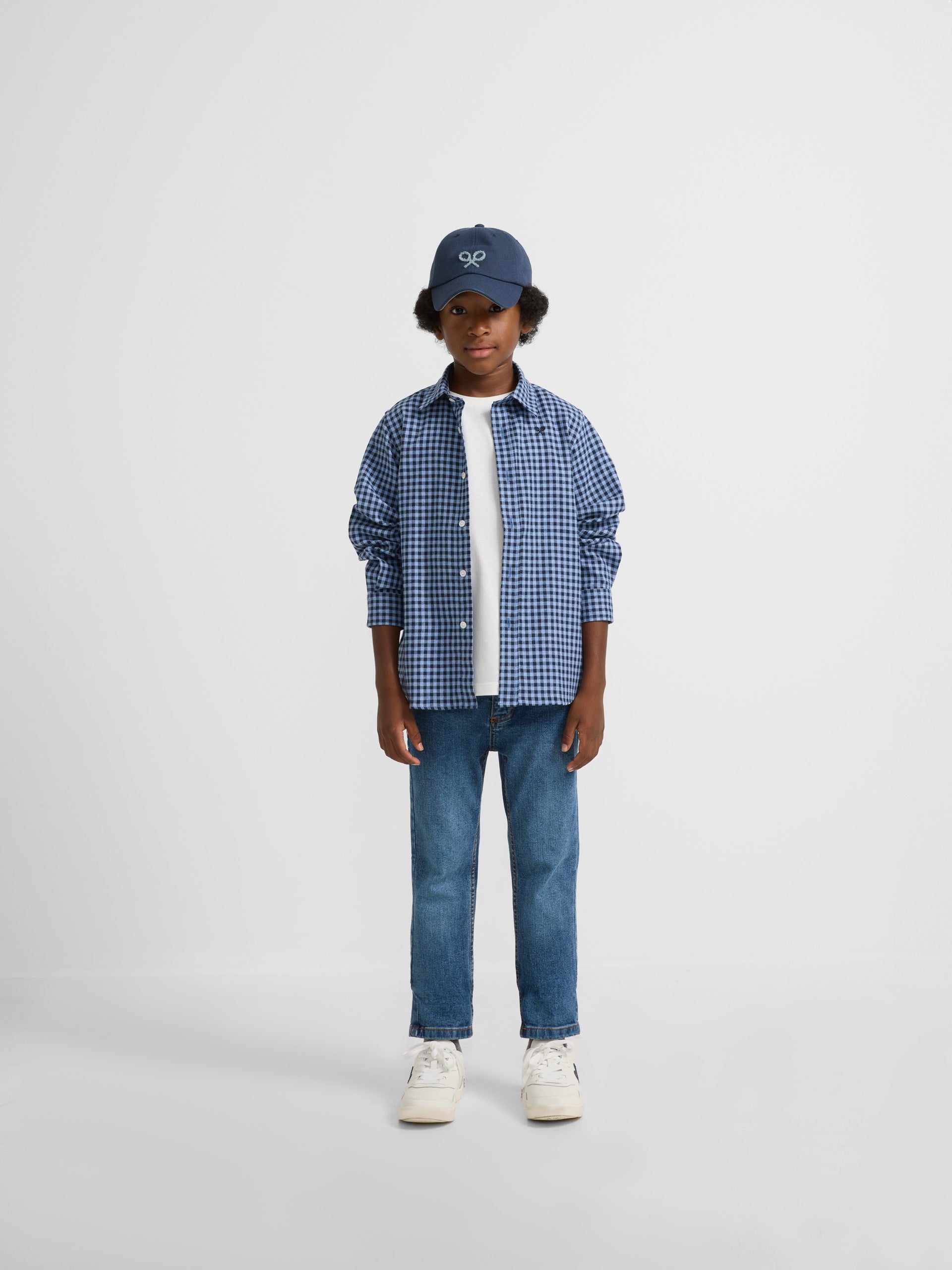 Chemise de sport à carreaux vichy bleu chaud pour enfants