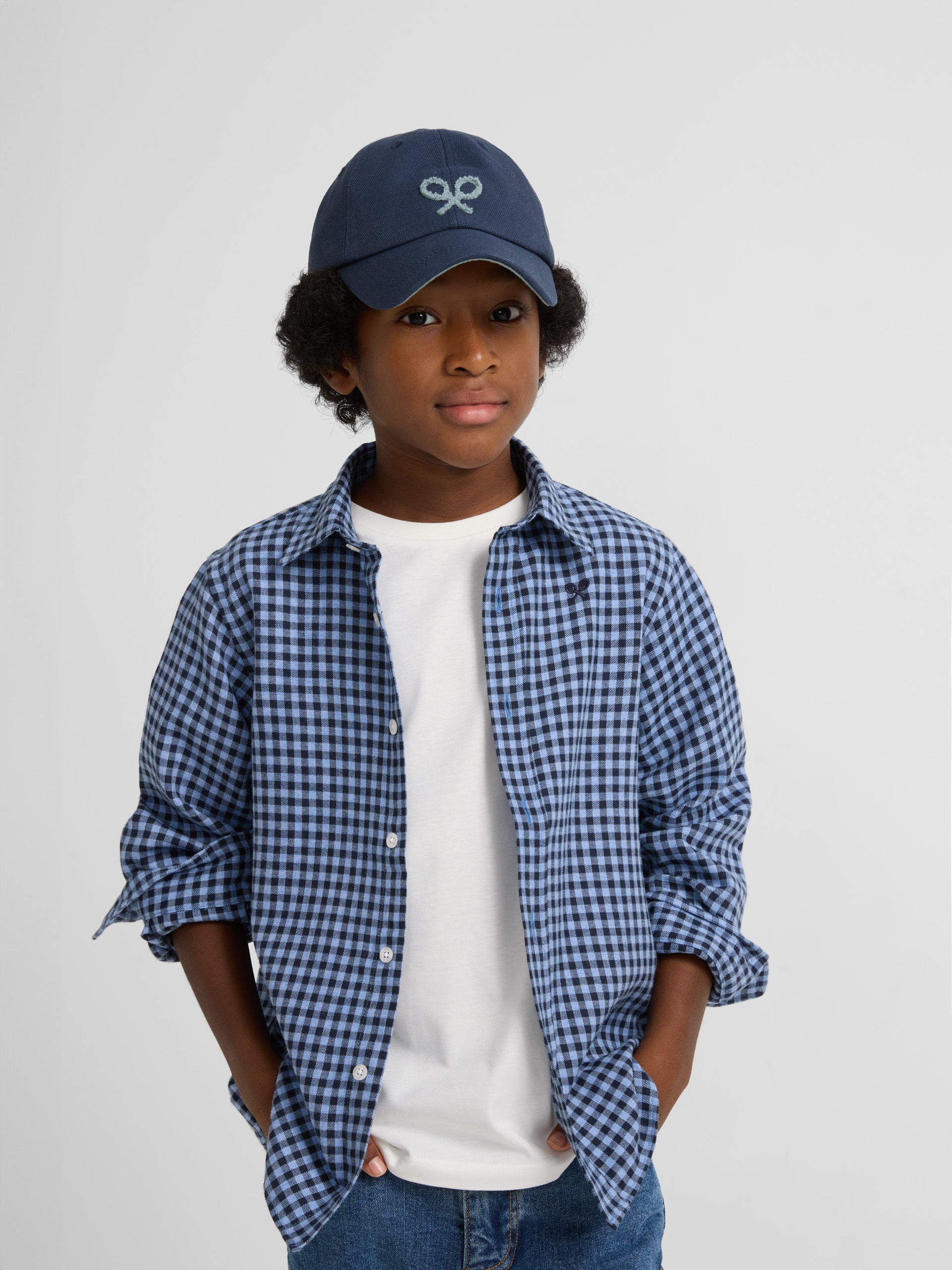 Chemise de sport à carreaux vichy bleu chaud pour enfants