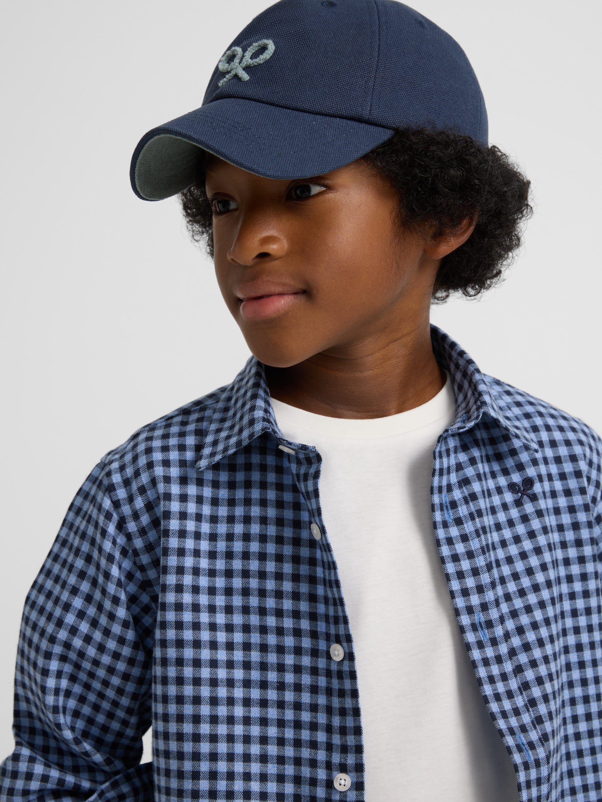 Kids warm sport shirt with blue gingham check