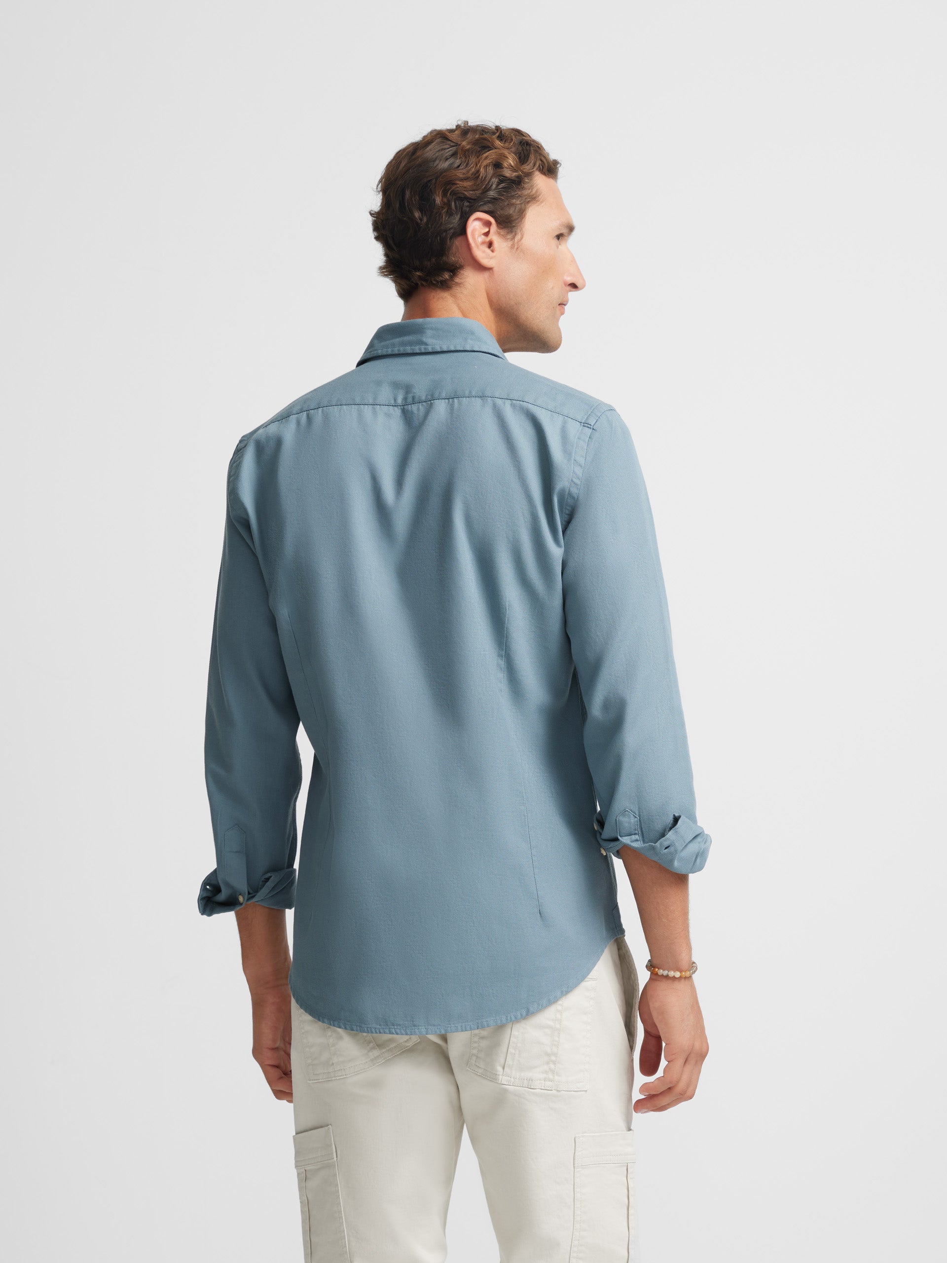 Plain sport shirt in green-grey micropique