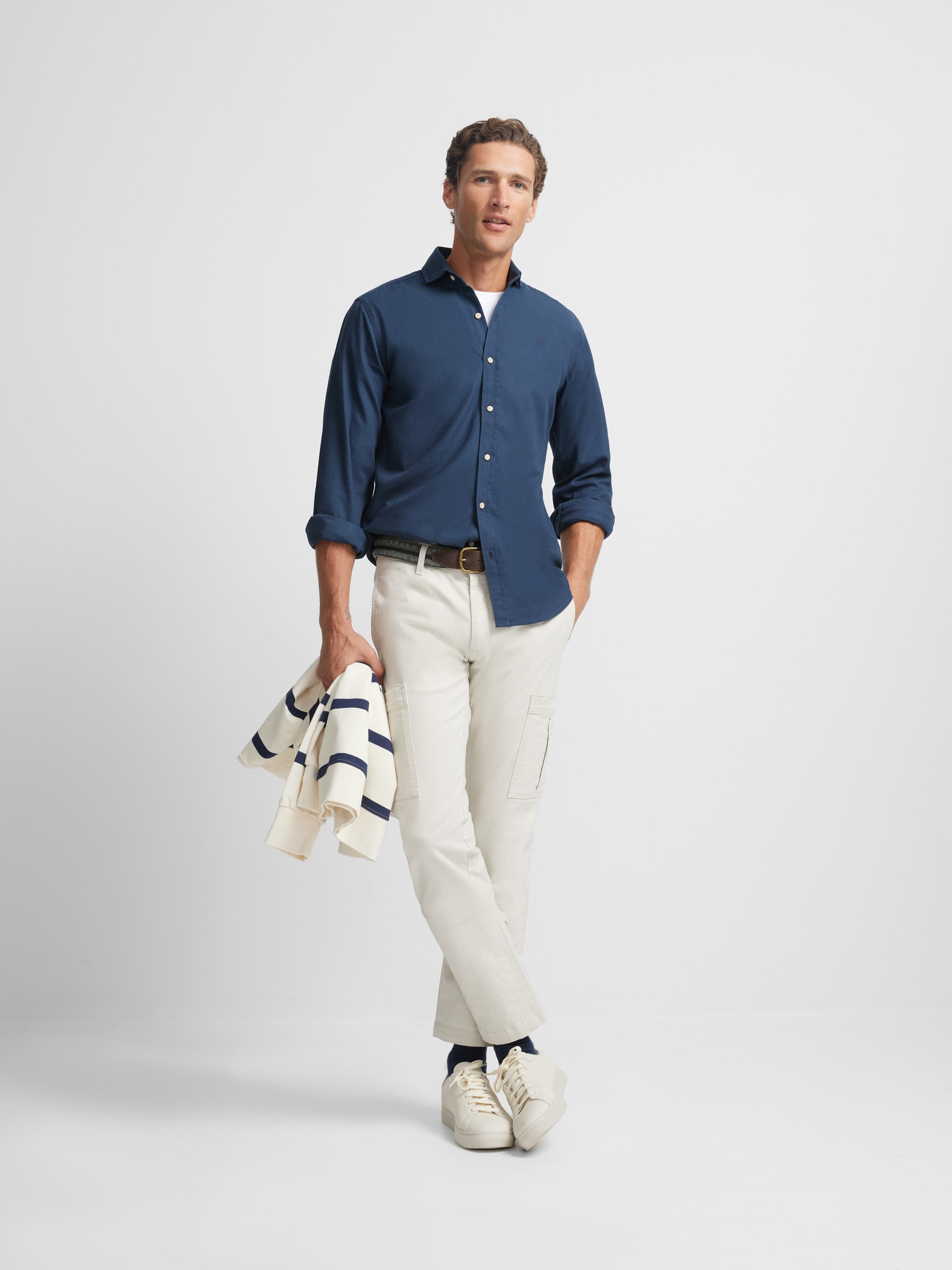 Plain navy micropique sport shirt