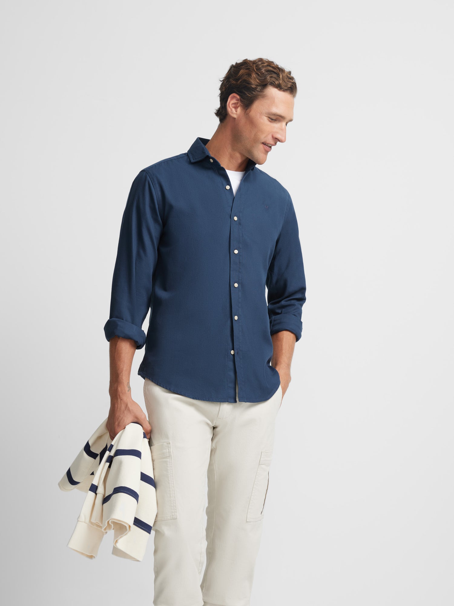 Plain navy micropique sport shirt