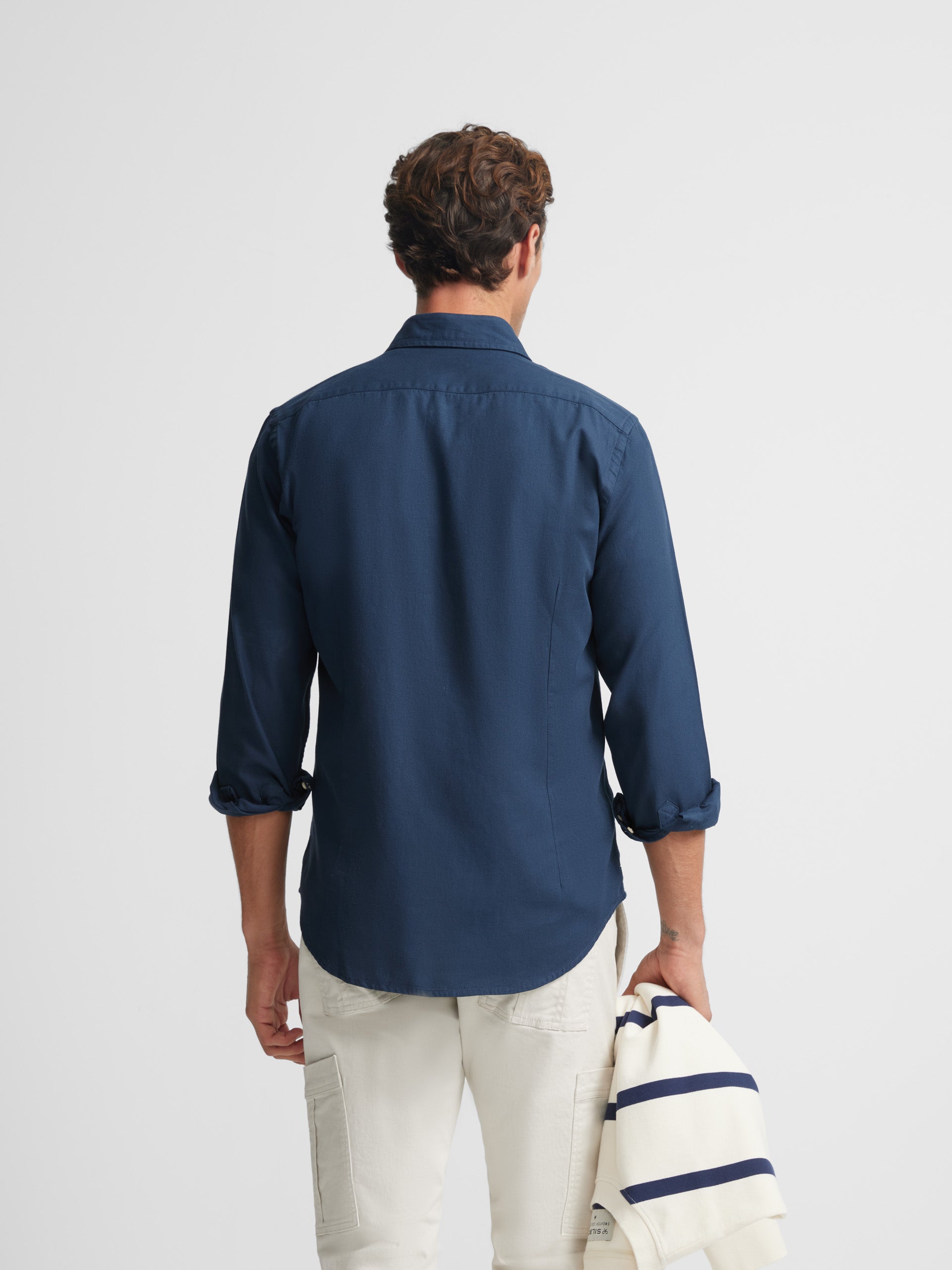 Plain navy micropique sport shirt