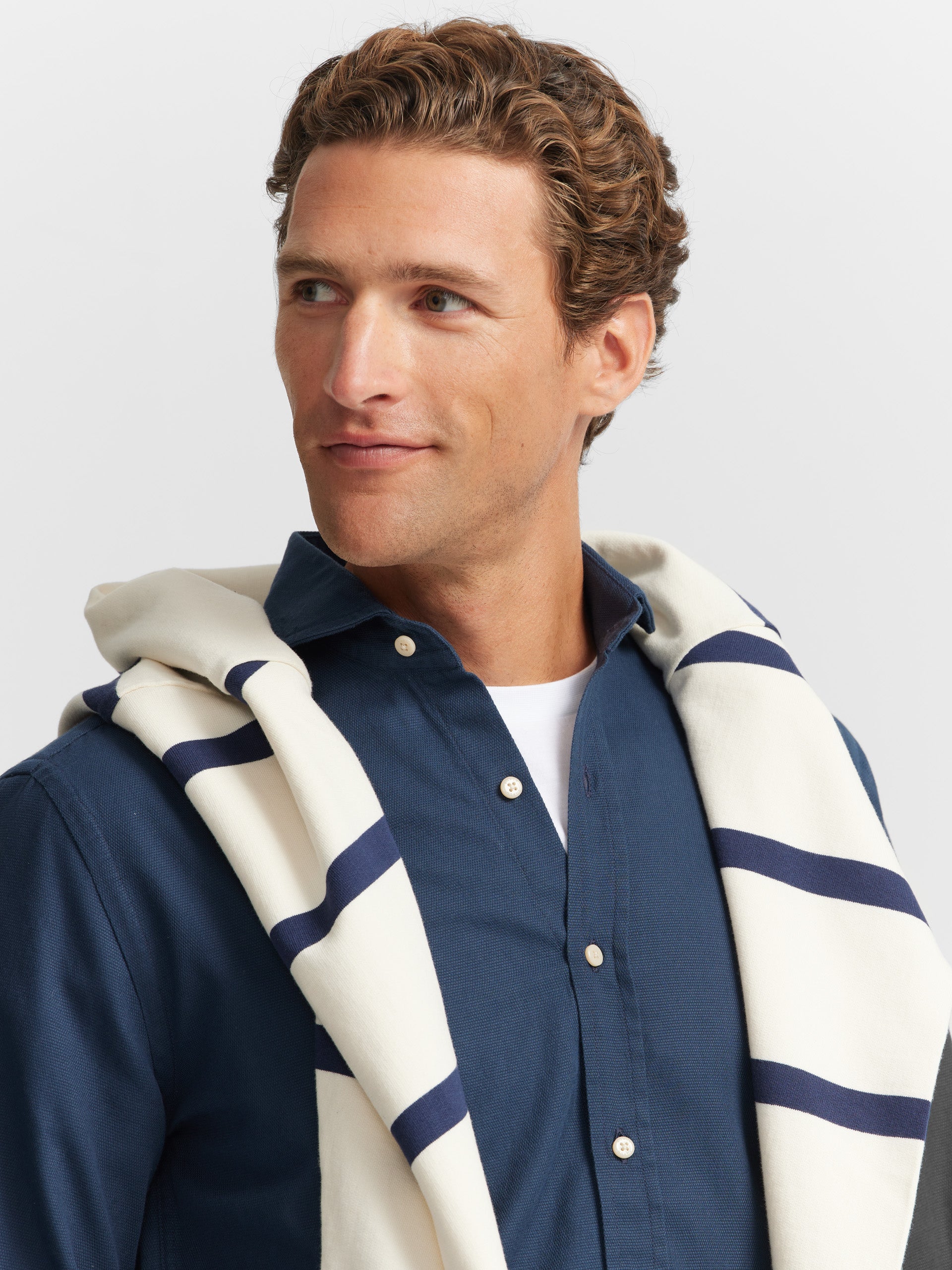 Plain navy micropique sport shirt