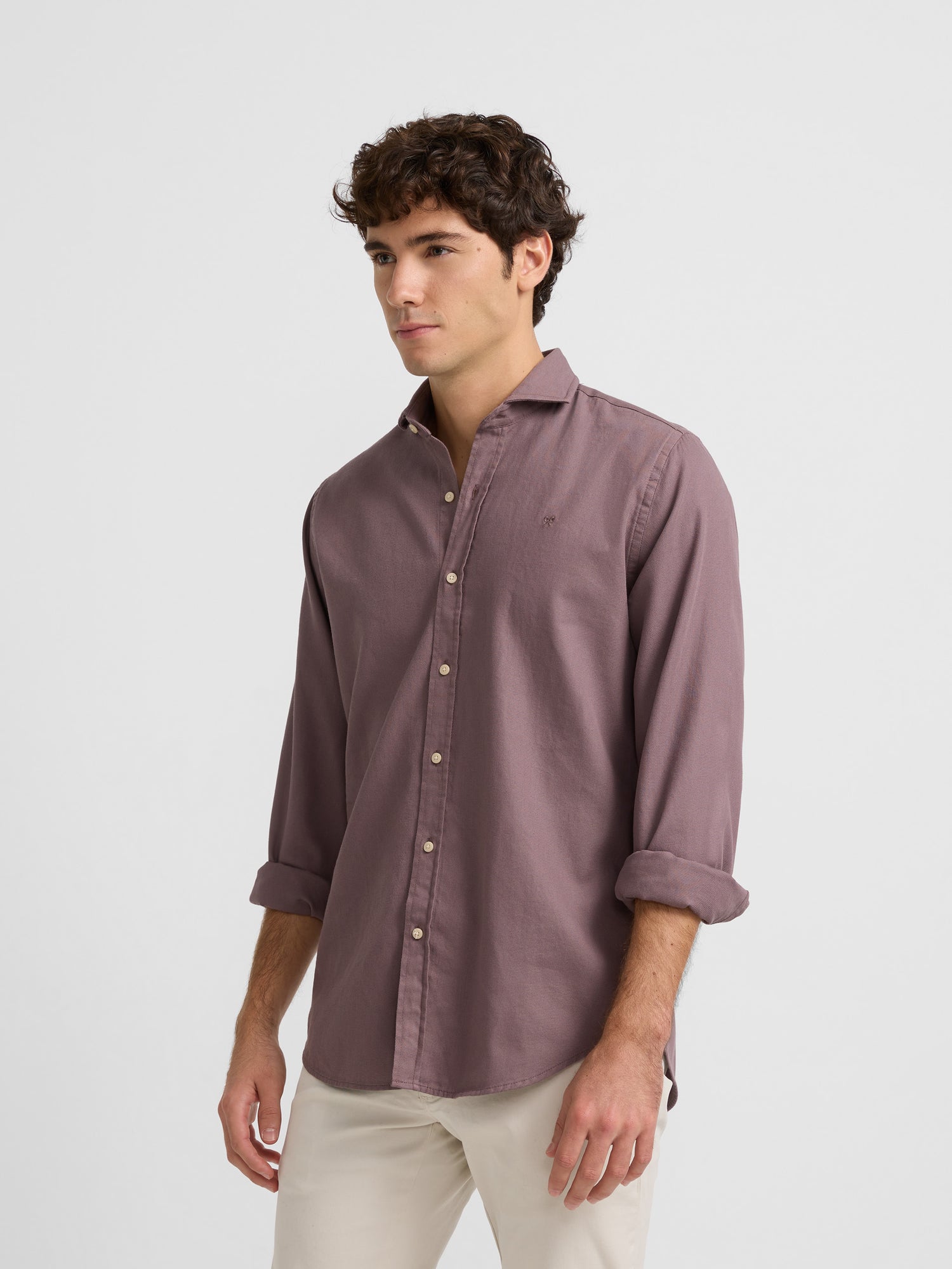 Chemise sport micropiqué marron lisse