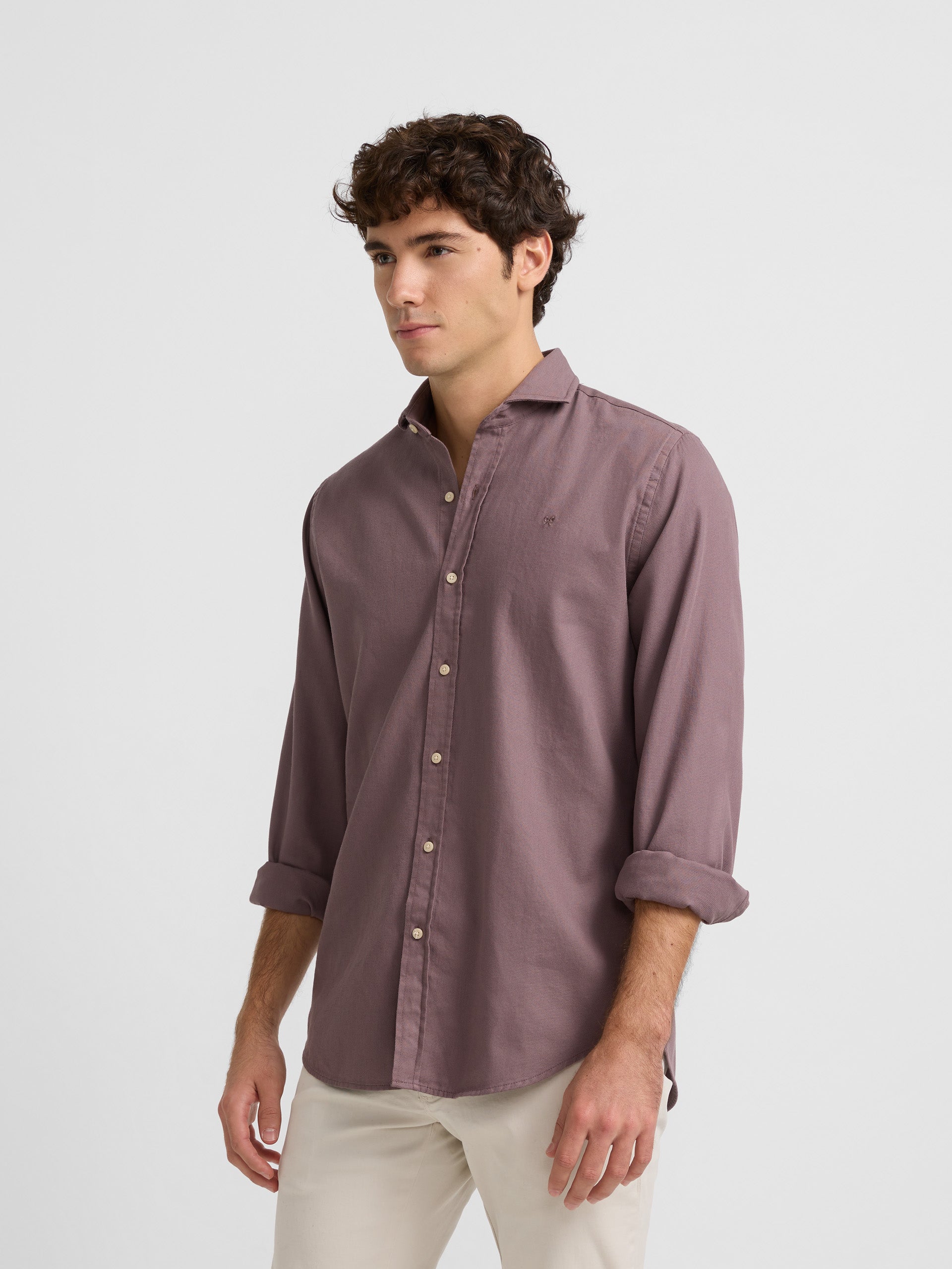 Camisa sport lisa micropique marron