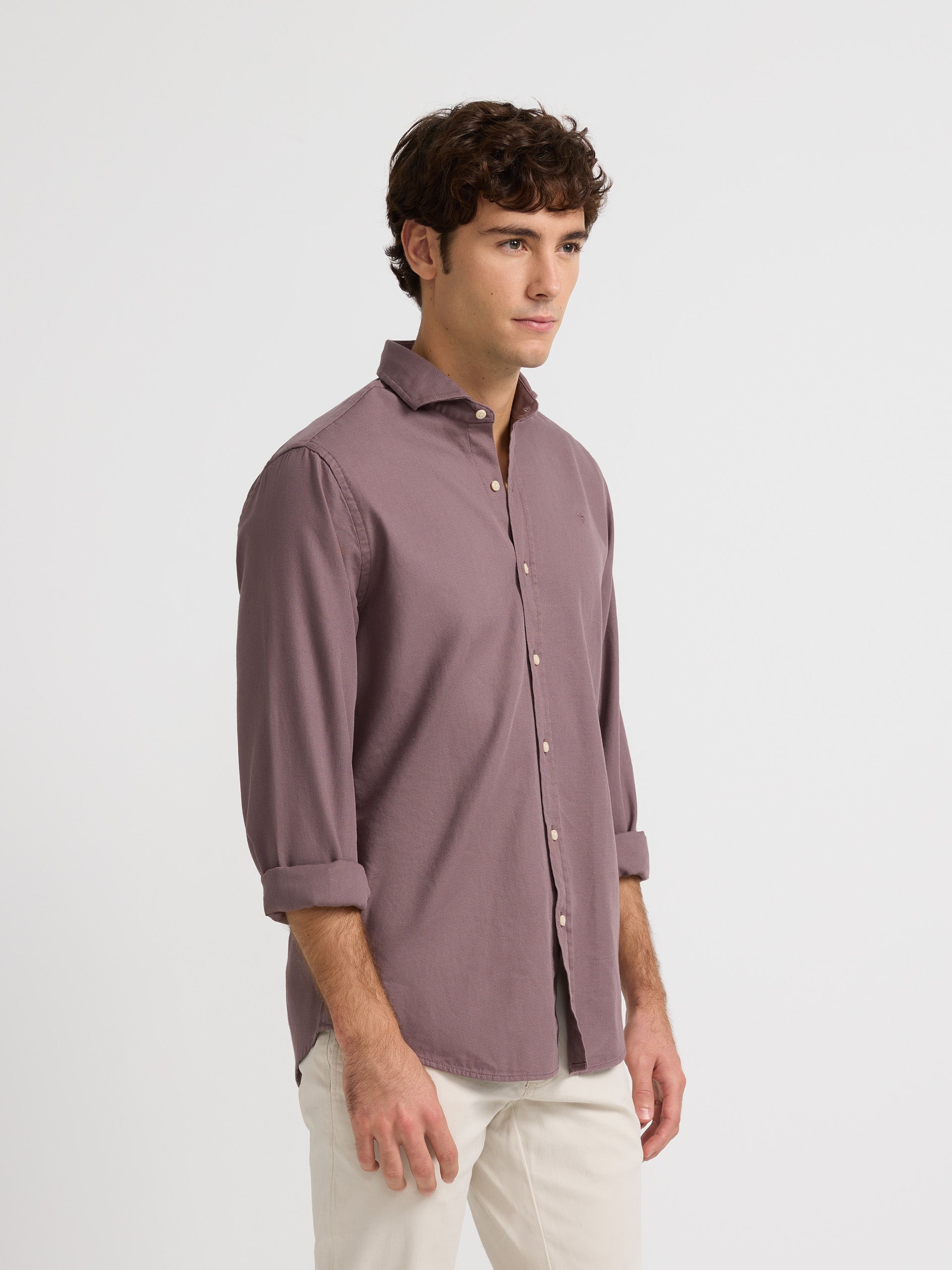 Camisa sport lisa micropique marron