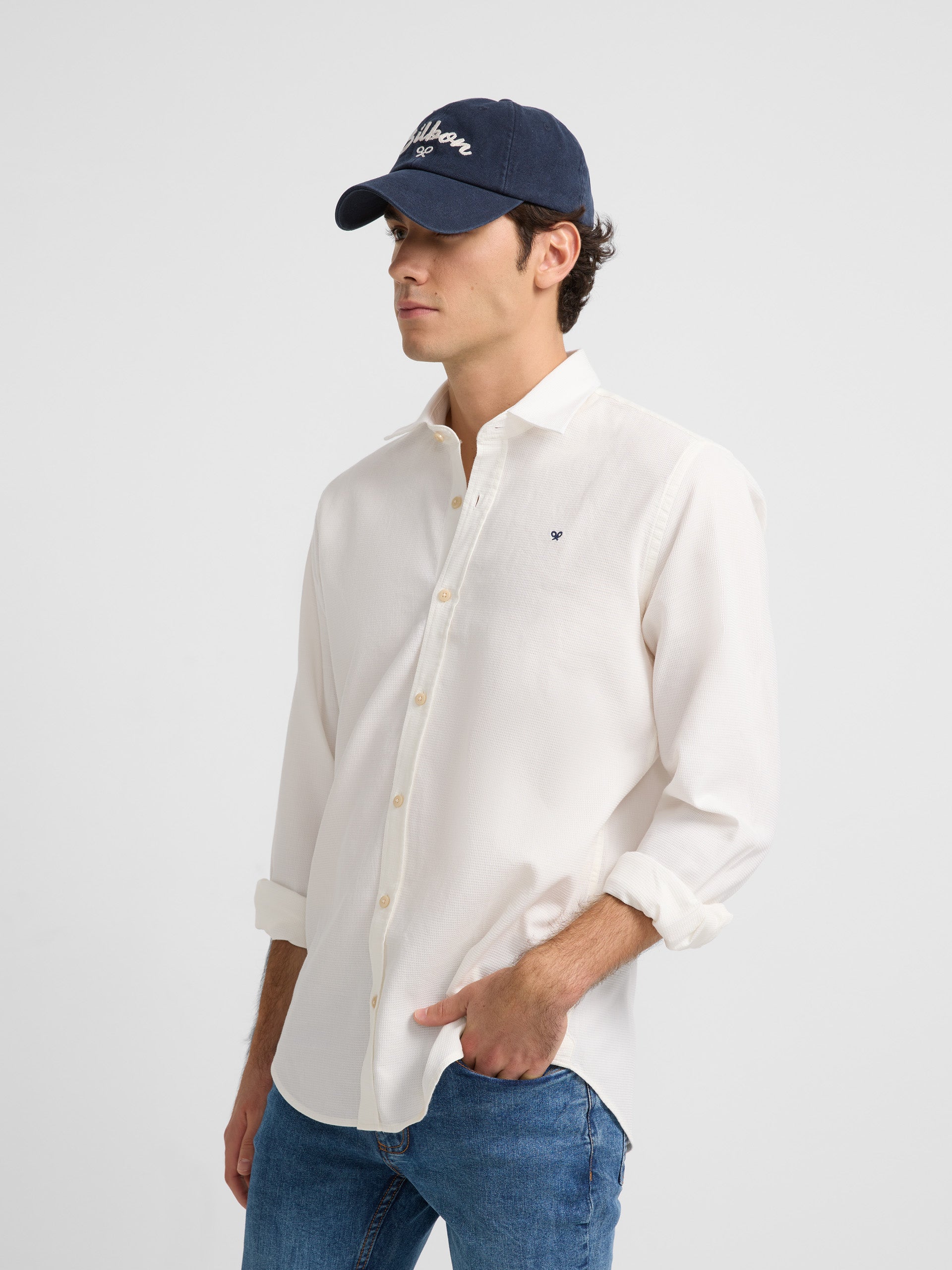 White plain structured sport shirt