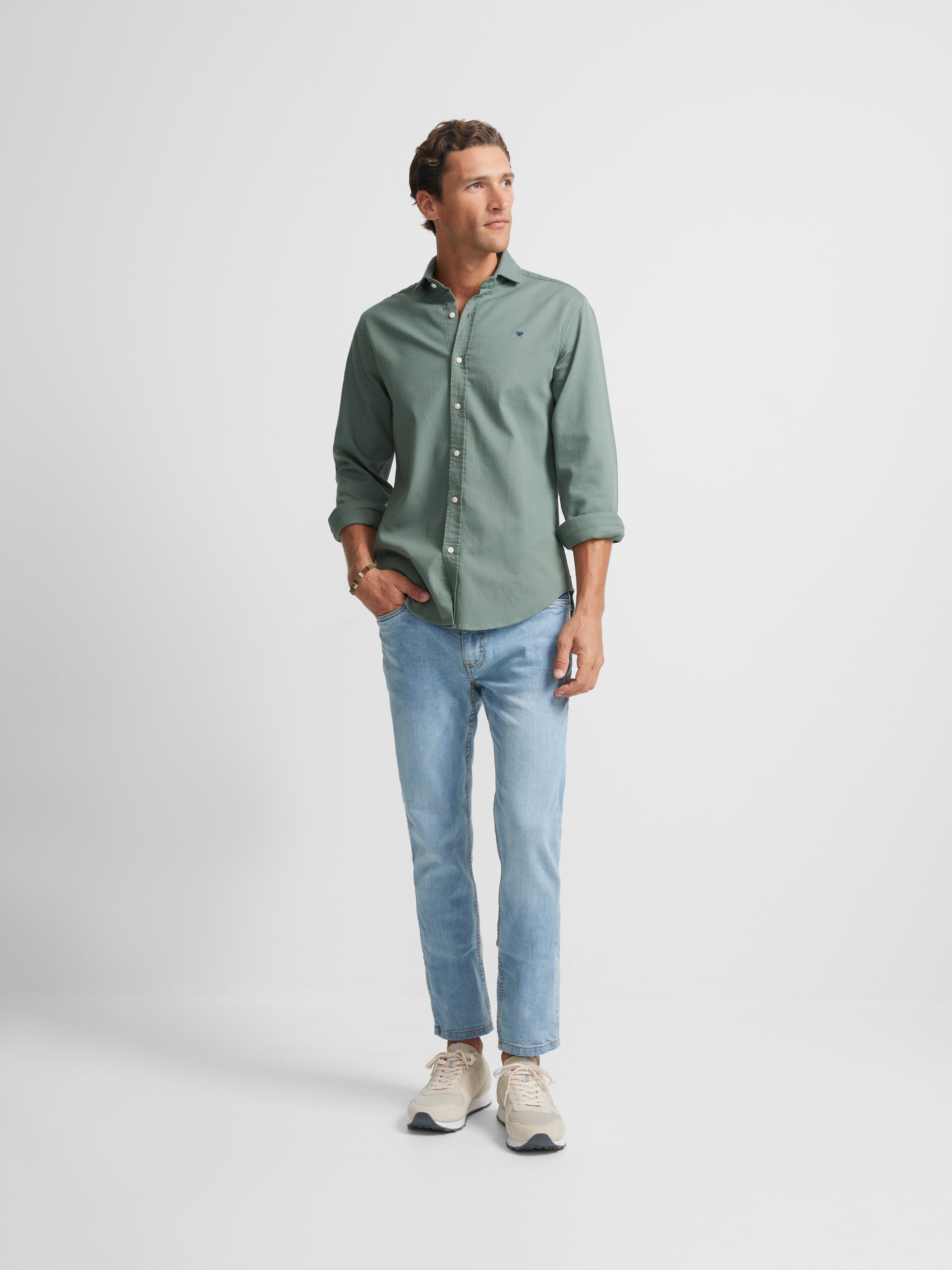 Medium green structured plain sport shirt