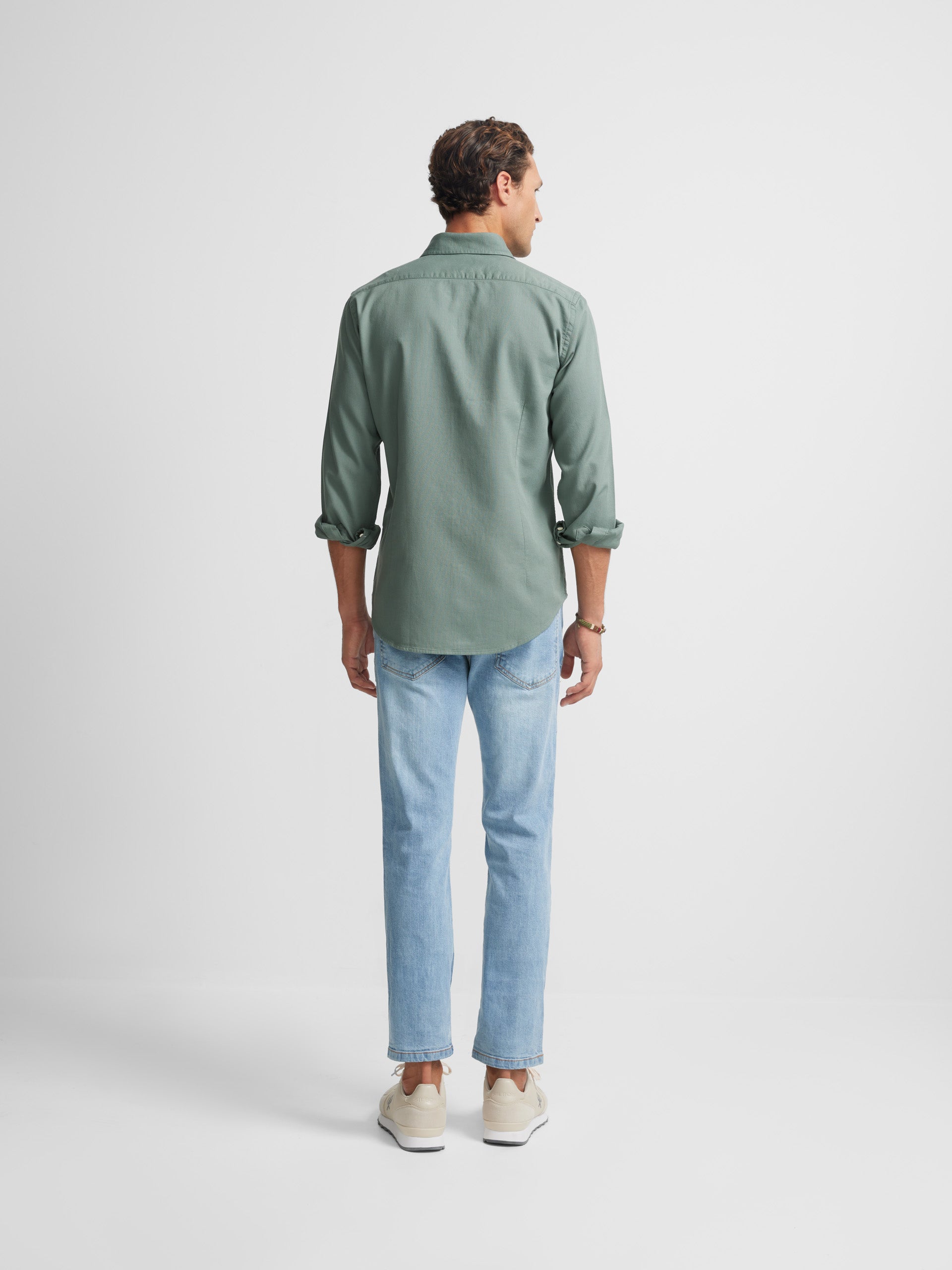 Medium green structured plain sport shirt