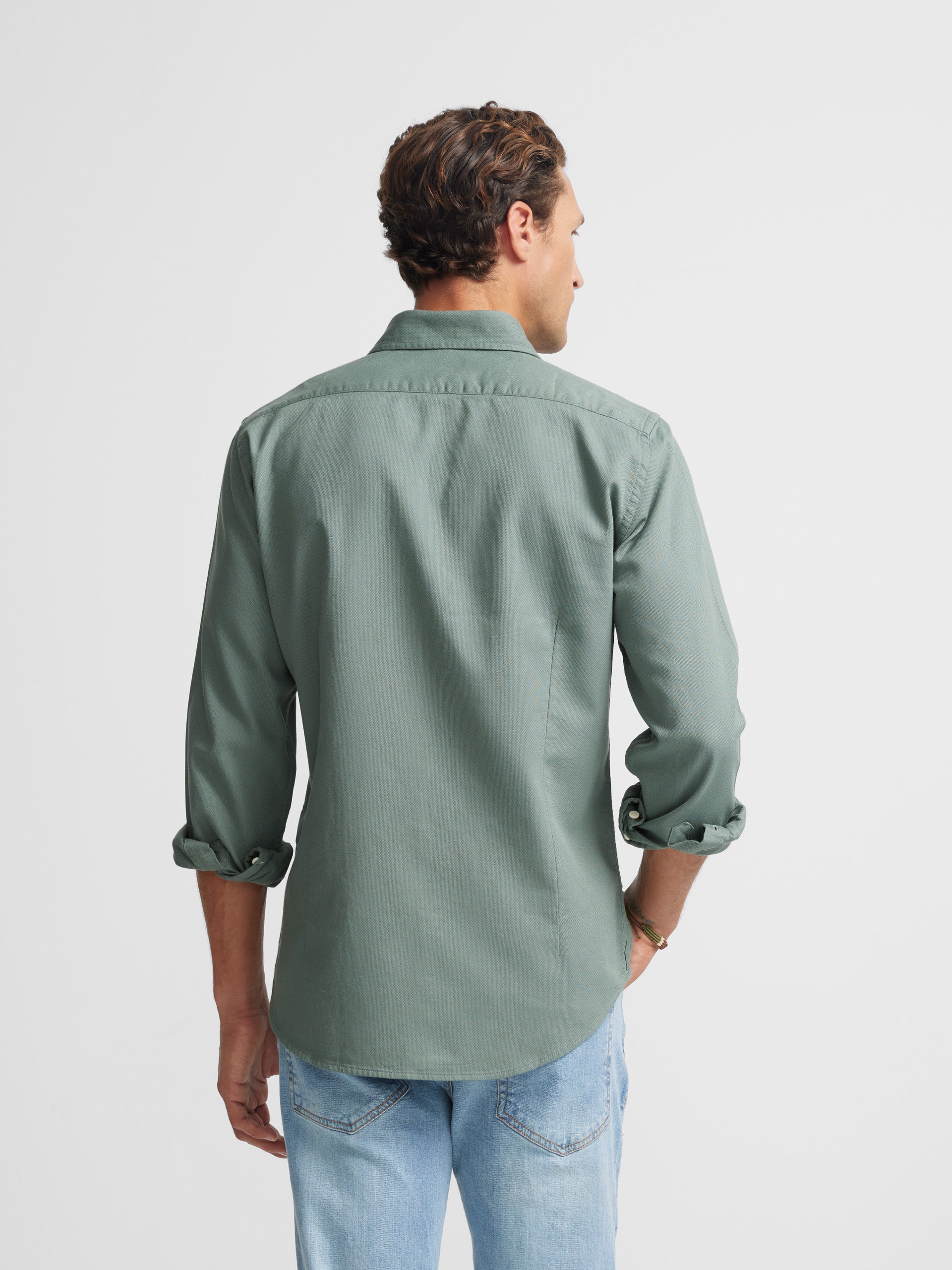 Medium green structured plain sport shirt