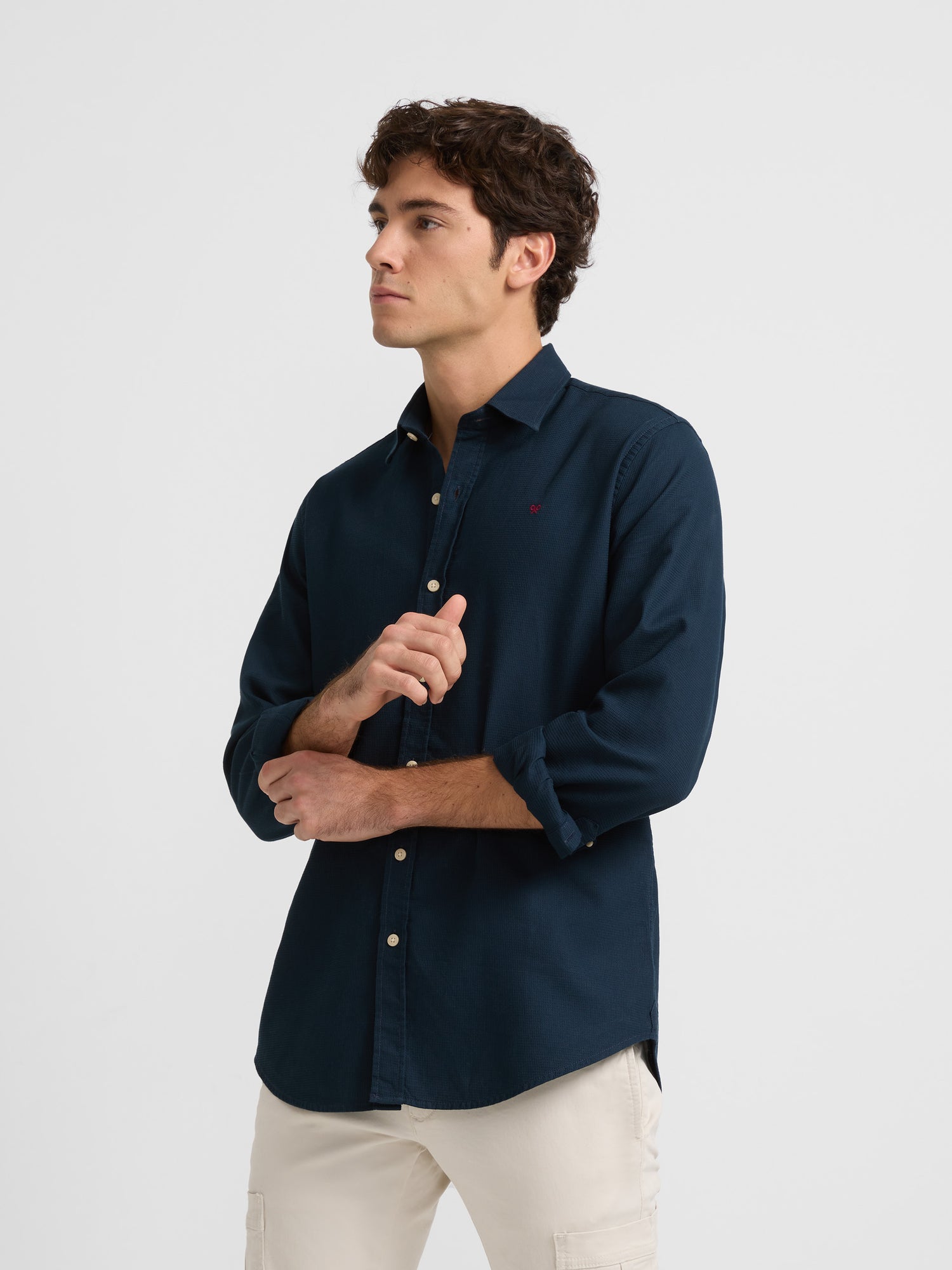 Plain sport shirt in navy blue structure