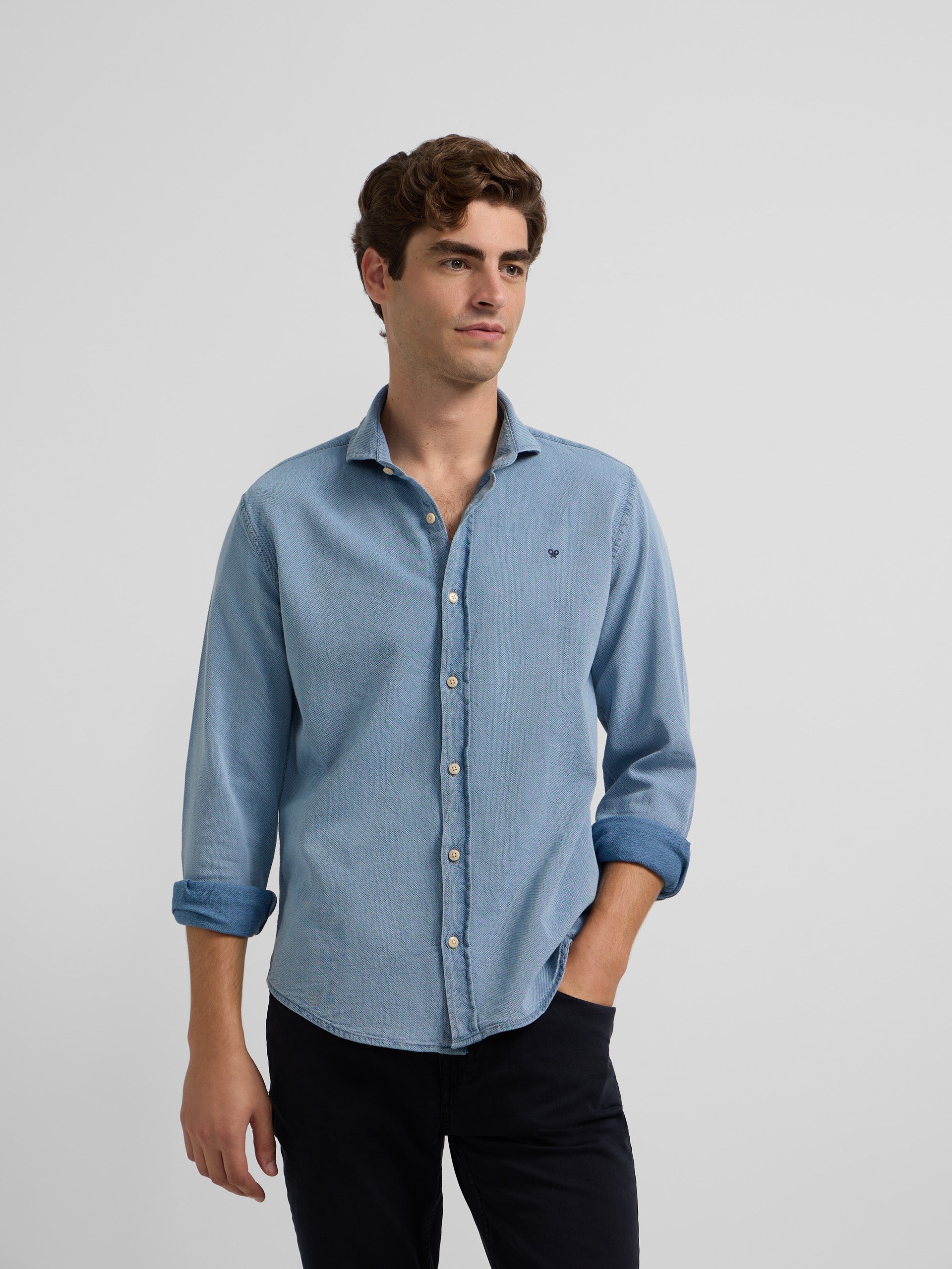 Light blue jeans structured sport shirt