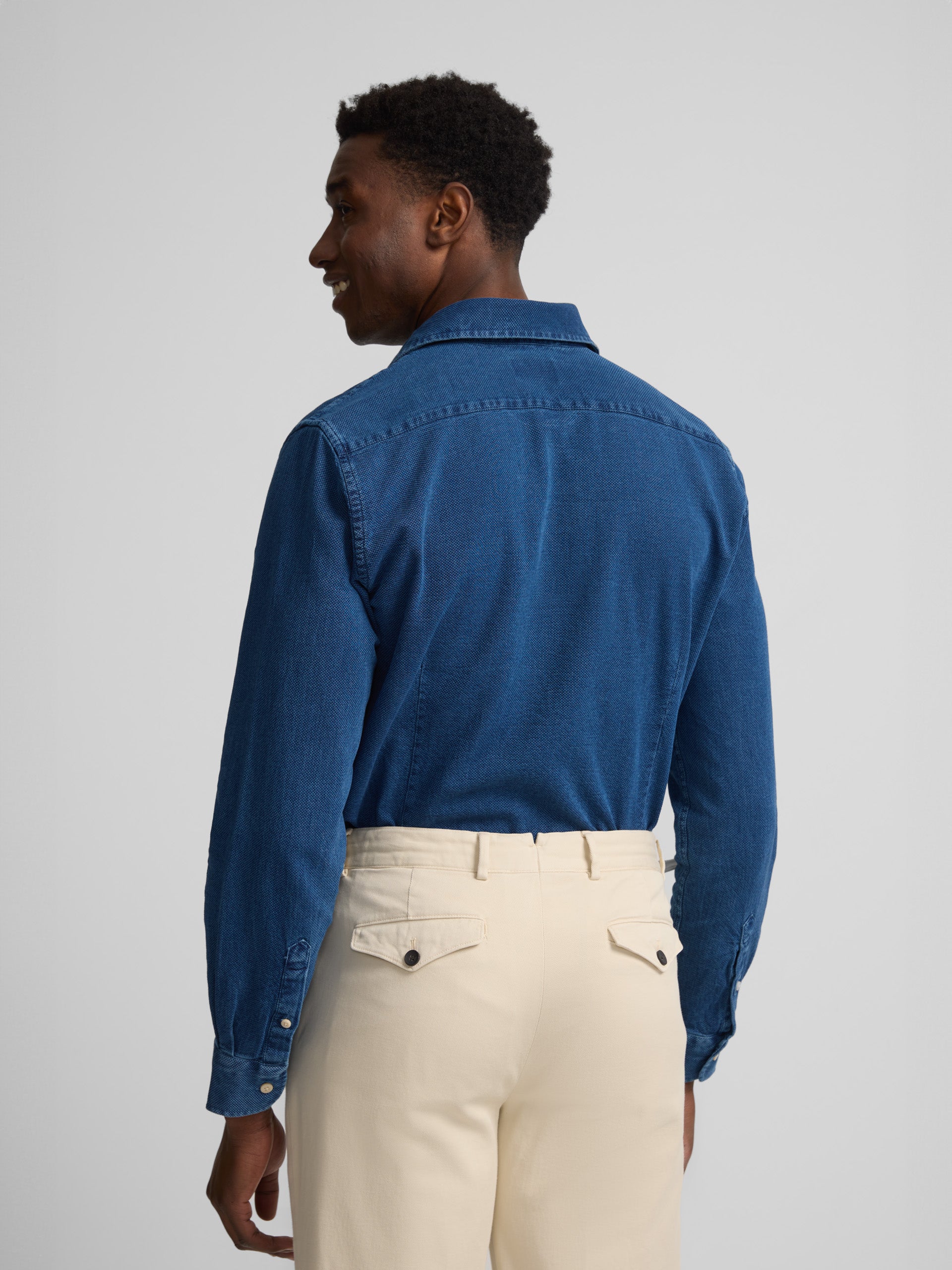 Sport shirt with medium blue jeans structure