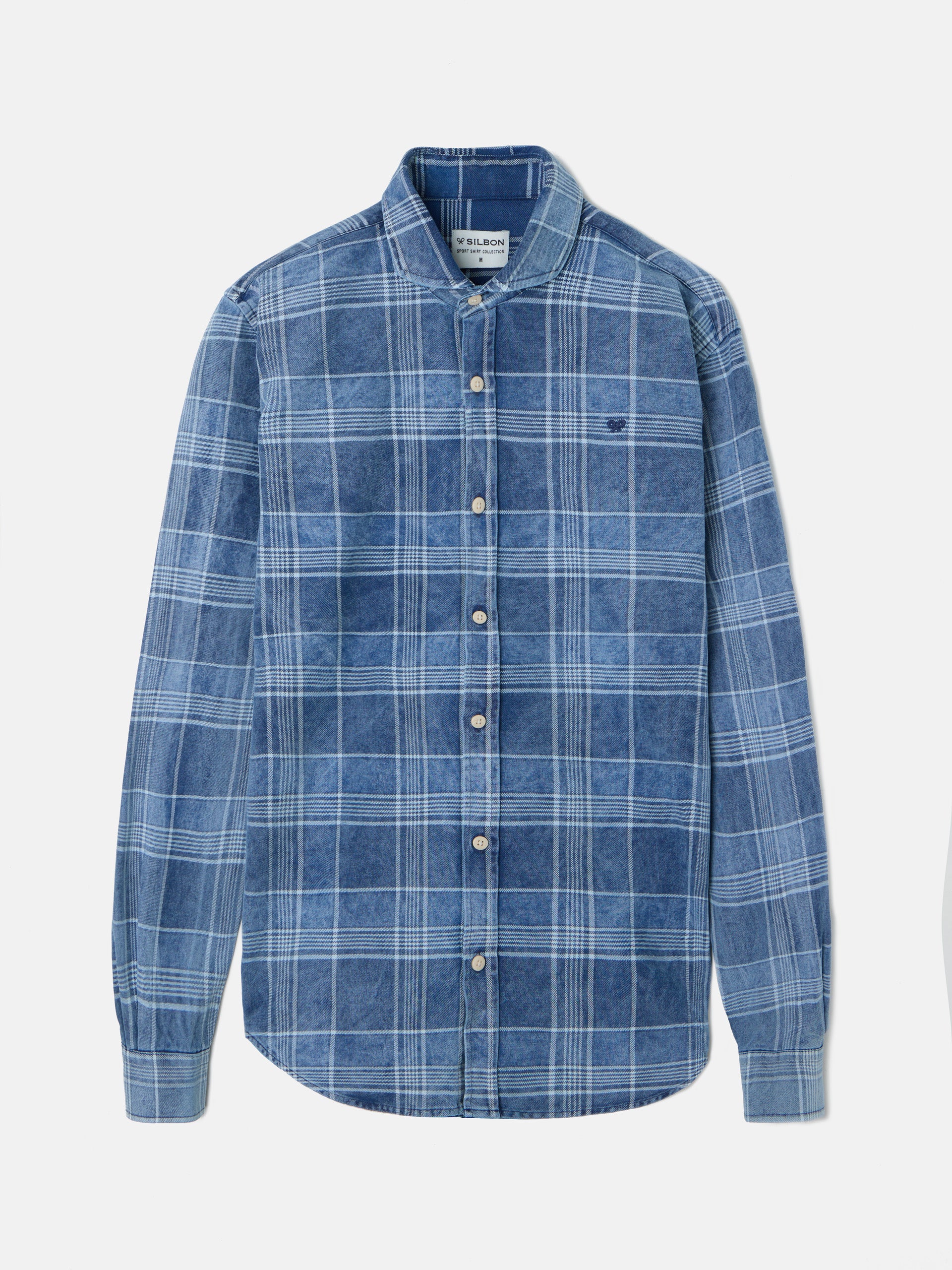 Distressed blue checkered jeans sport shirt