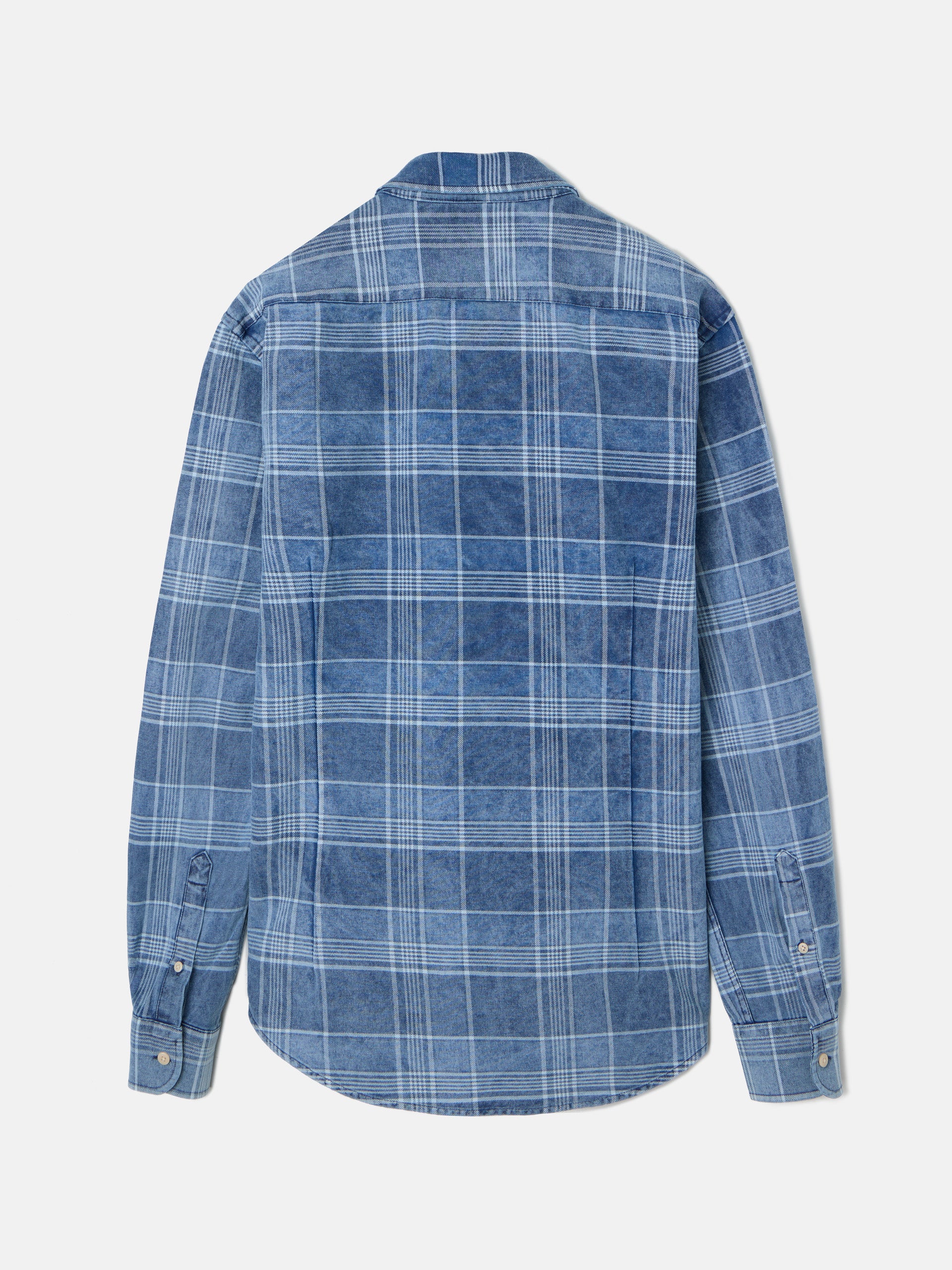 Distressed blue checkered jeans sport shirt