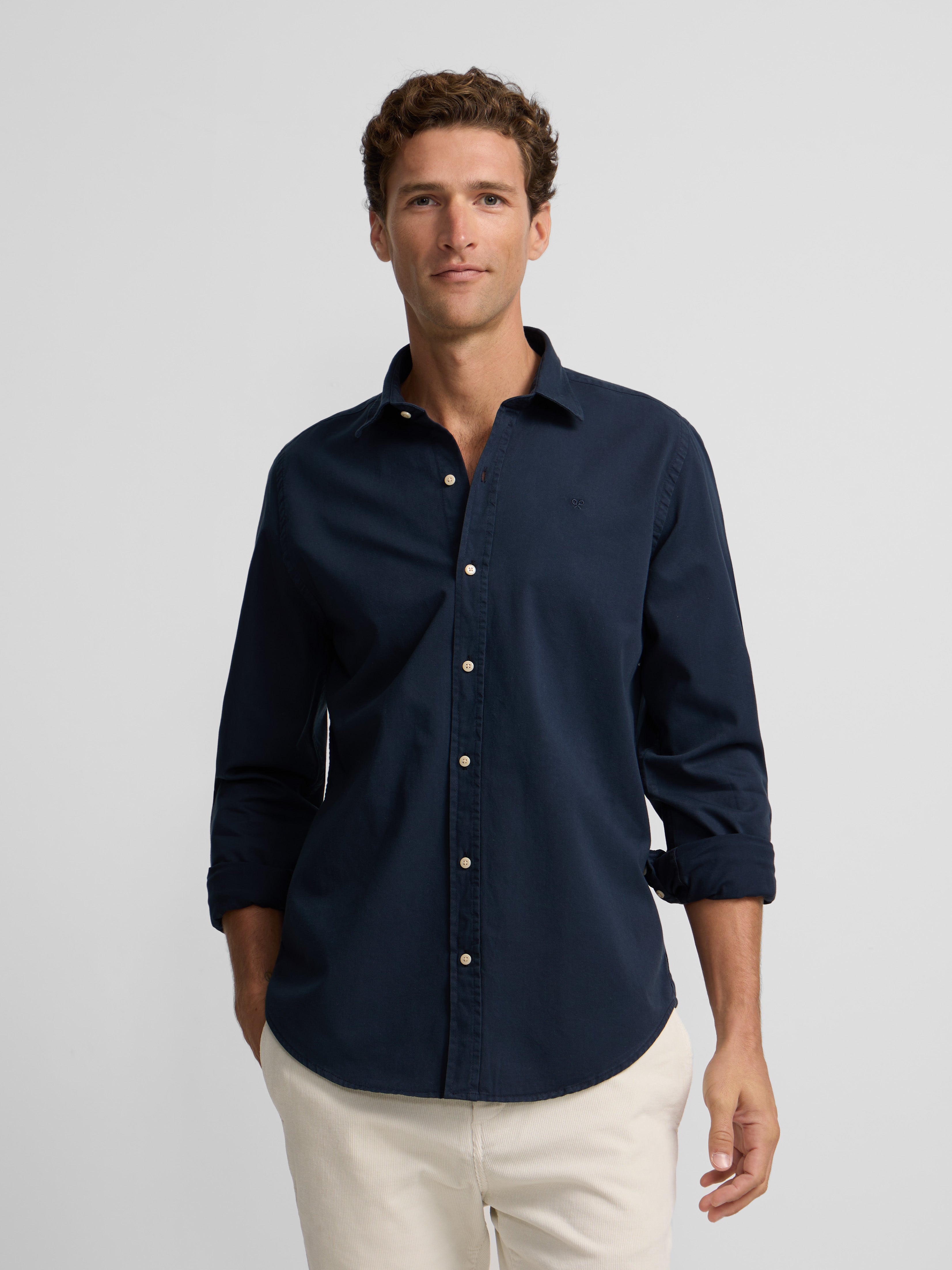 Chemise sport en sergé uni bleu marine